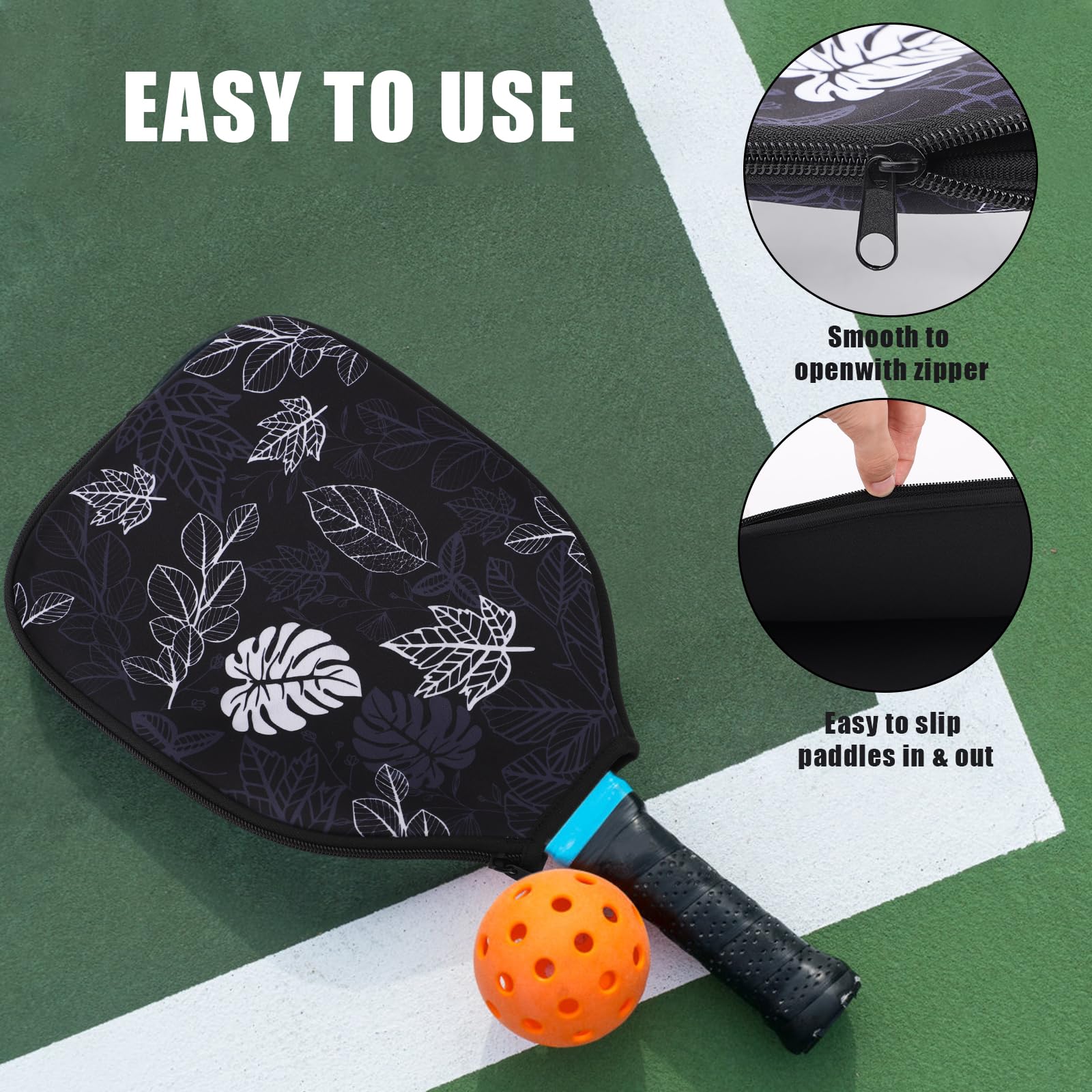 Housse de Raquette en Néoprène, Manchon de Rangement Protecteur, Support d' Accessoires, Pochette à Fermeture Éclair Anti-Poussière, Housse de Tête de Pickleball