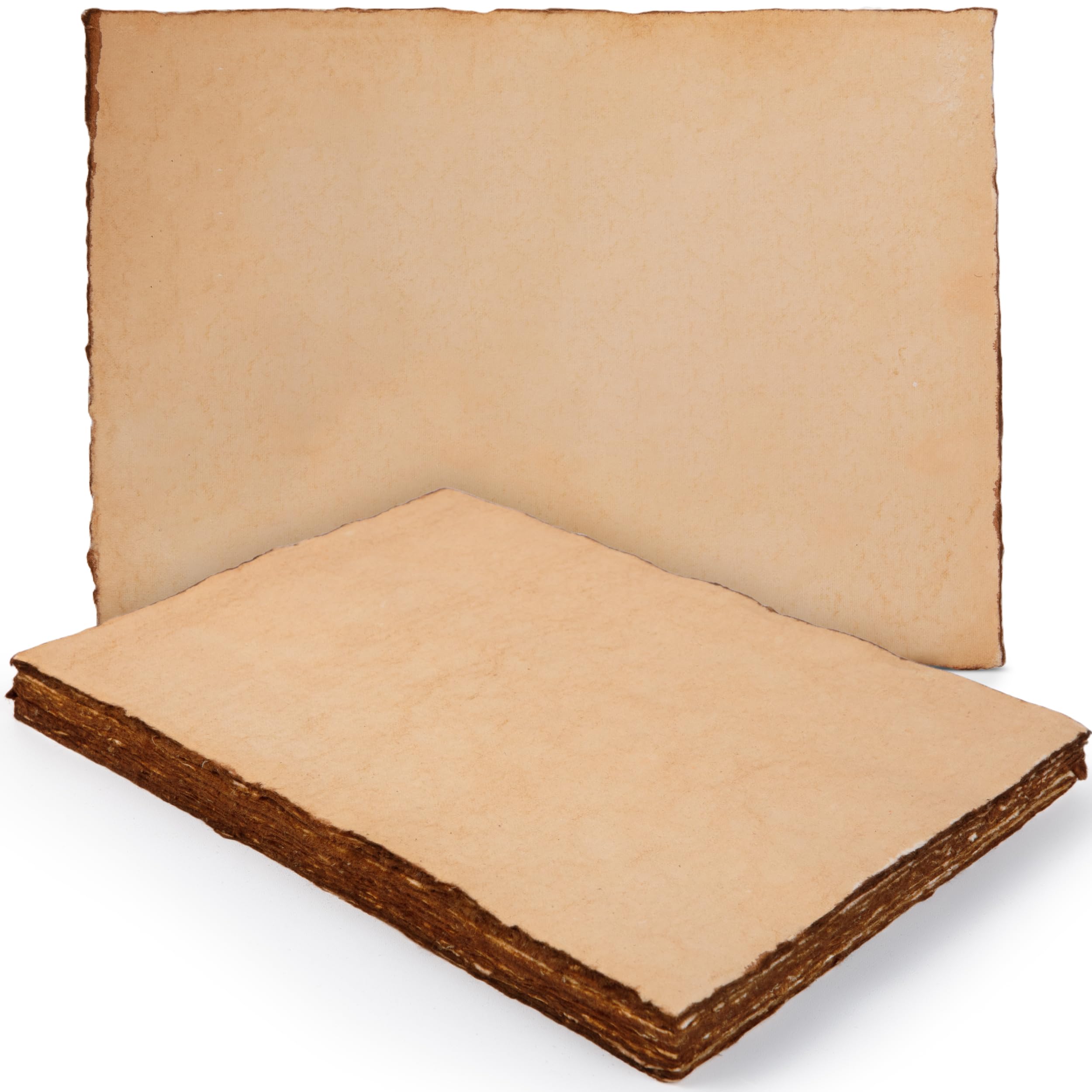 Wanderings Handmade Antique Deckle Edge Vintage Blank Paper - Pack of 25 - Watercolor Mixed Media Loose Leaf Paper for Writers, Invitations, Crafts - Thick 300 GSM Recycled Paper - 12"x10"