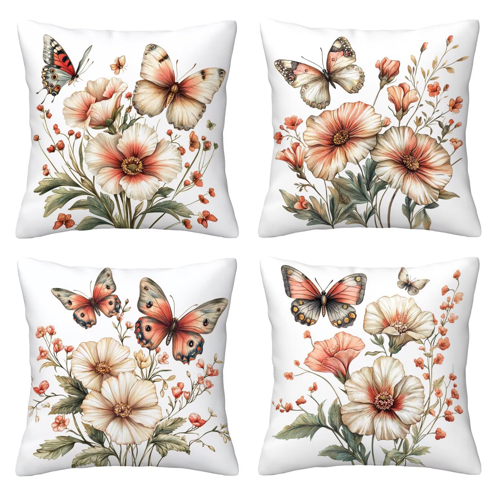 Kissenbezug 55x55 Weiß 4er Set Samt Kissenbezüge Blume Zierkissenbezug Kissenhülle Dekorative Weiche Quadratische Dekokissenbezug Sofakissenbezug Couchkissen für Deko Schlafzimmer Wohnzimmer I-89