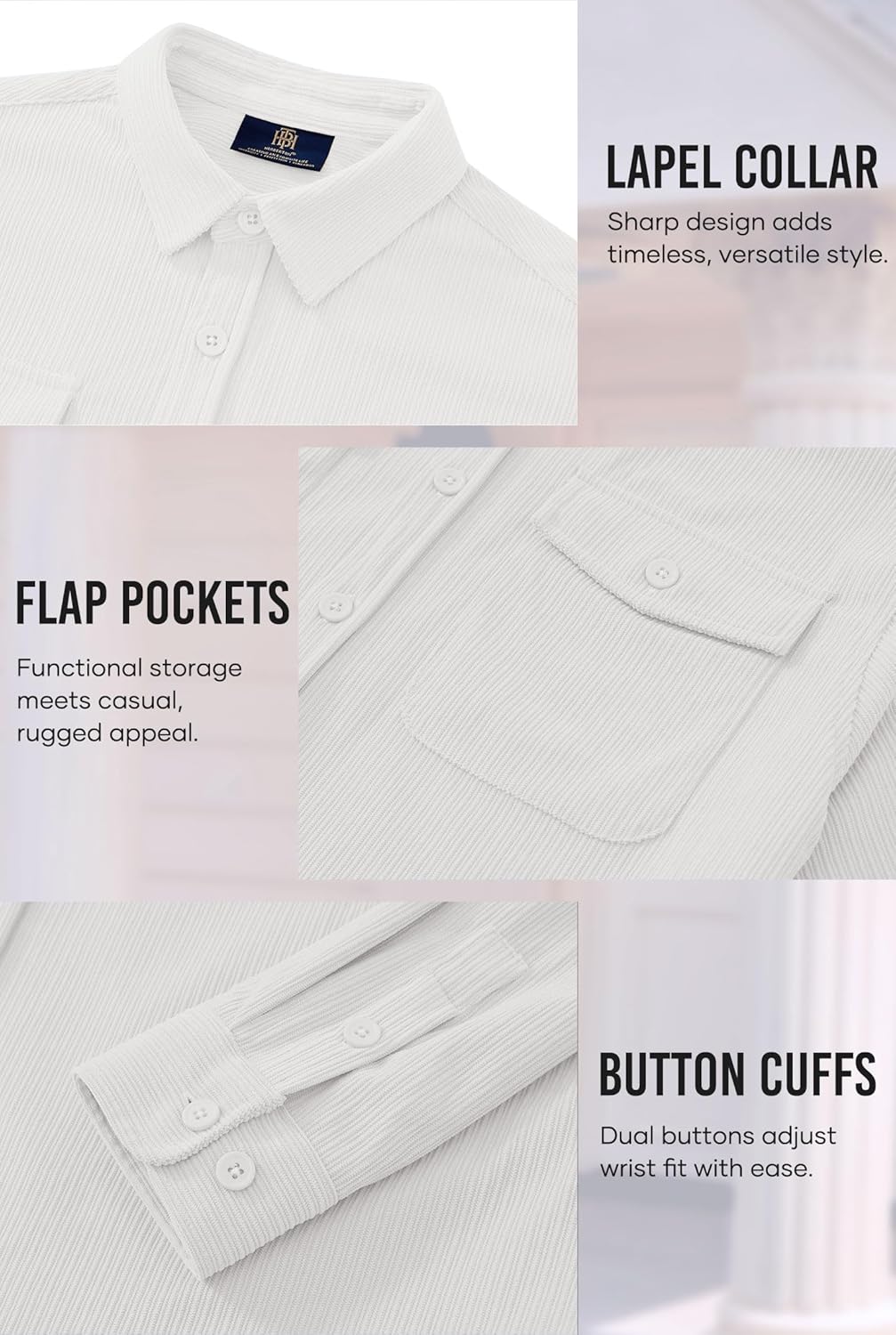 Herberton Men Corduroy Shirt Button Down Casual Ribbed Lightweight Jacket with Flap Pockets (S-XXL) - Image 6