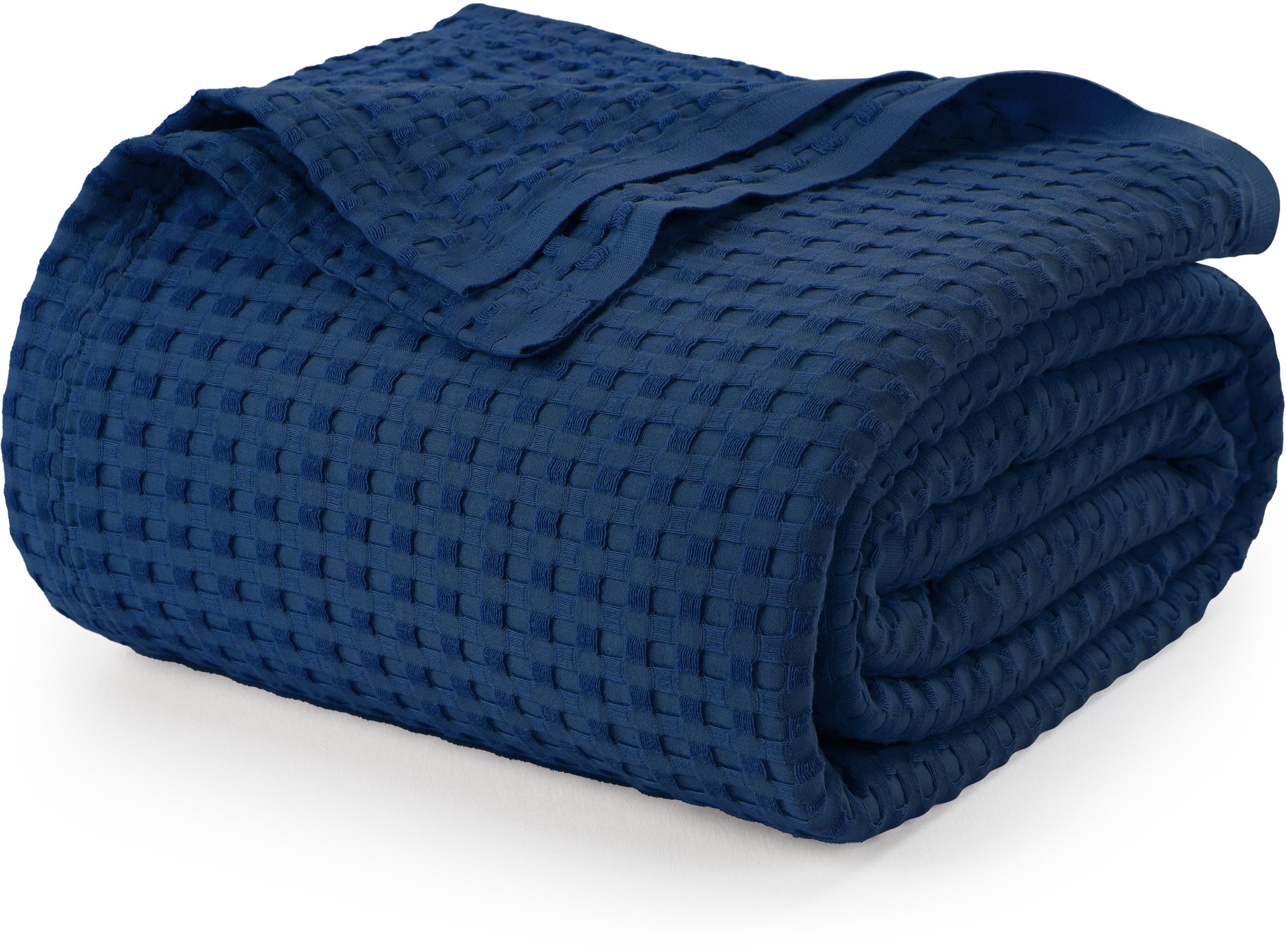Utopia Bedding Navy 100% Cotton Waffle Blanket 300 GSM [Big - 120x120 Inch] Soft Lightweight Breathable Bed Blanket for All Season