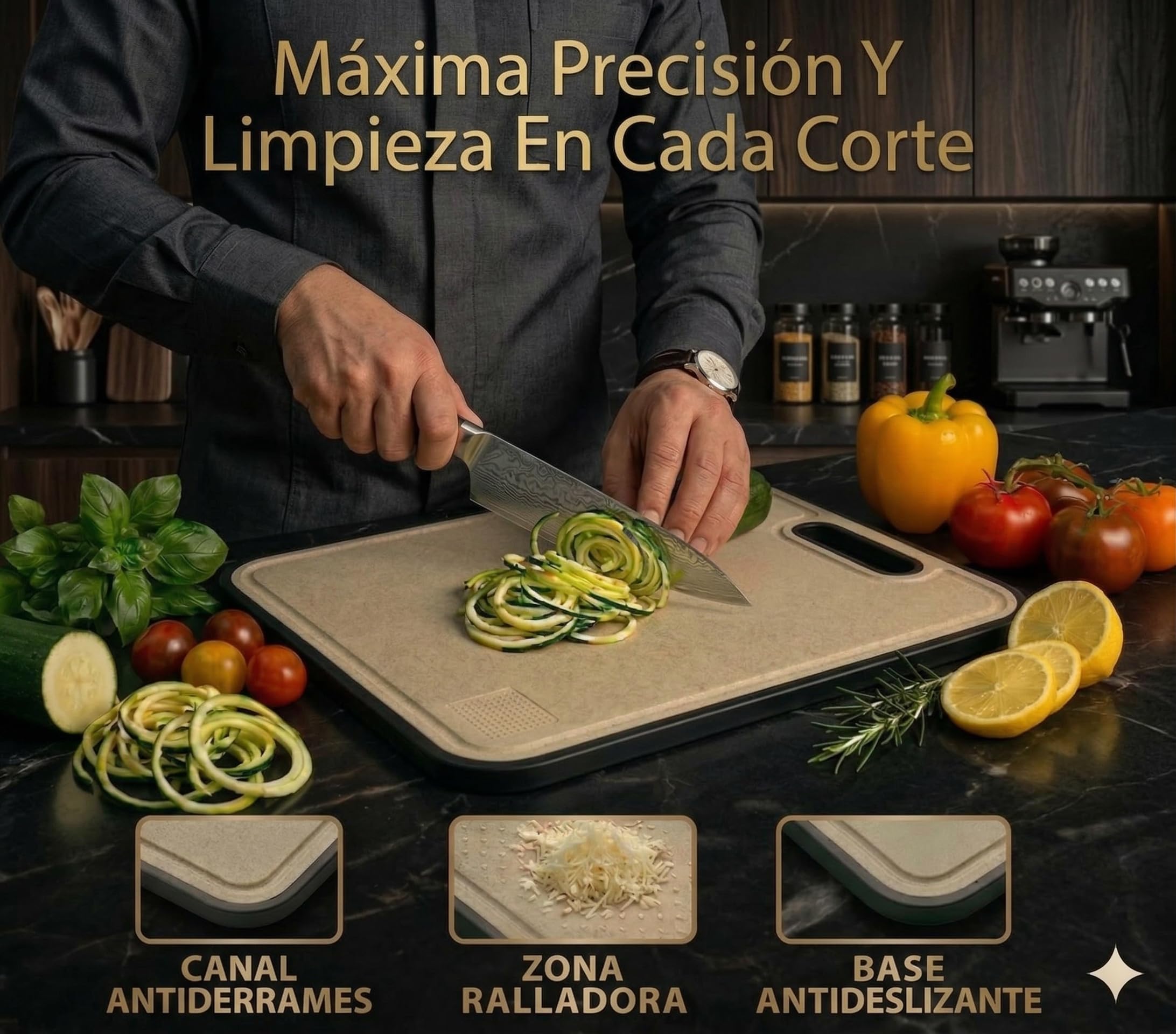 1 Tabla de Cortar Titanio 100% Puro – TIVALUX | Tabla Cocina Titanio 38,5x26,5cm Grande | Certificada LFGB y CE | Doble Cara Antibacteriana | Sin BPA | Trigo Ecológico | Tabla de Cortar Cocina Premium
