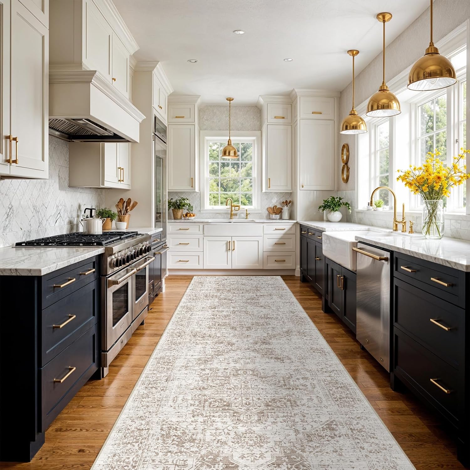 3x14 Hallway Washable Runner Rug: Machine Washable Kitchen Laundry Runner Vintage Non Slip Low-Pile Entryway Living Room Floor Mat Stain Resistance Indoor Floor Carpet for Entrance Living Room?Bridge Bridge 3' x 14'