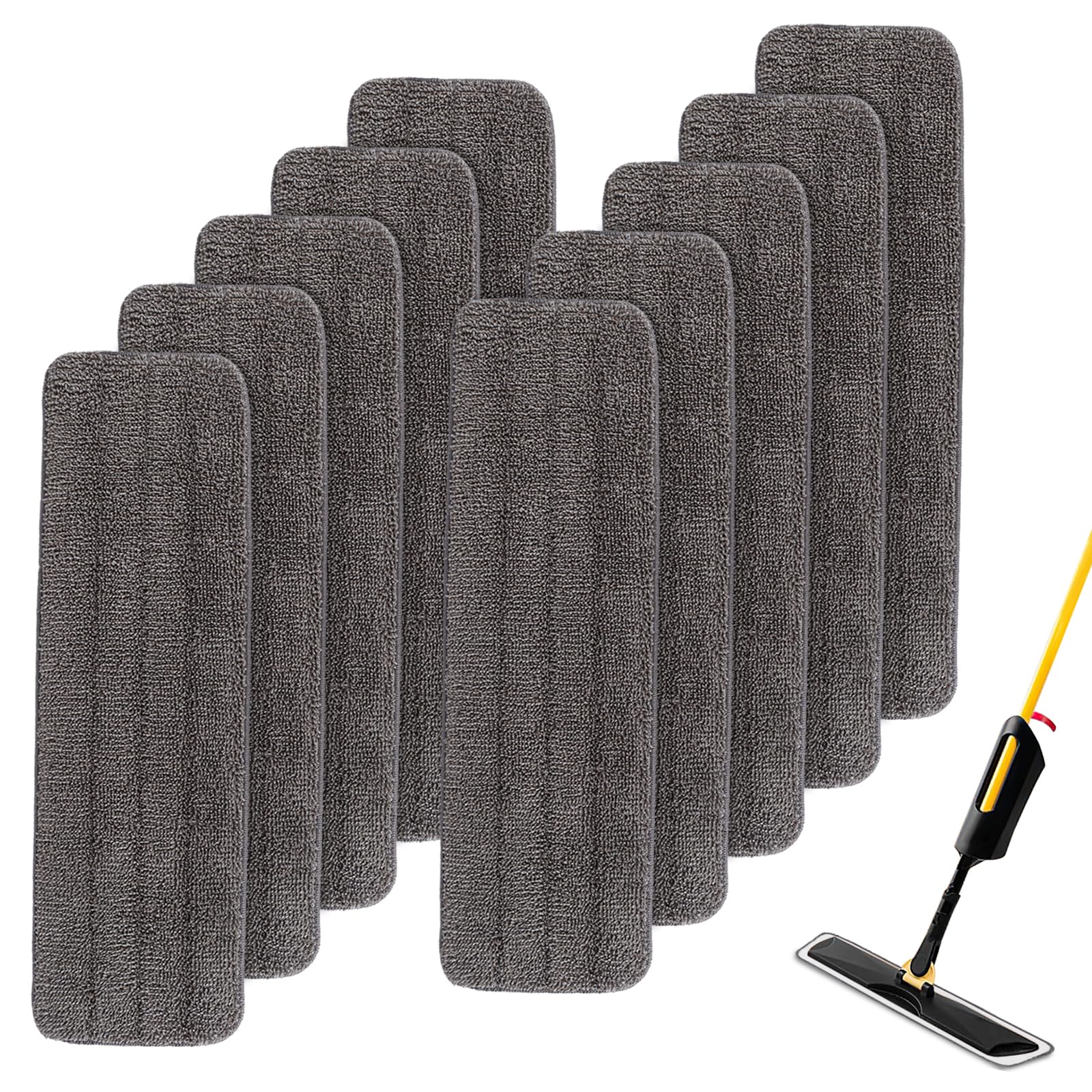 BeiLan Replacement Mop Pads for Rubbermaid Commercial 18" and 17" Mop - 10 Pack Wet & Dry Commercial Cleaning Refills Reusable Mop Refills Fit for Any Microfiber Flat Mop System 18" and 17" - Gray