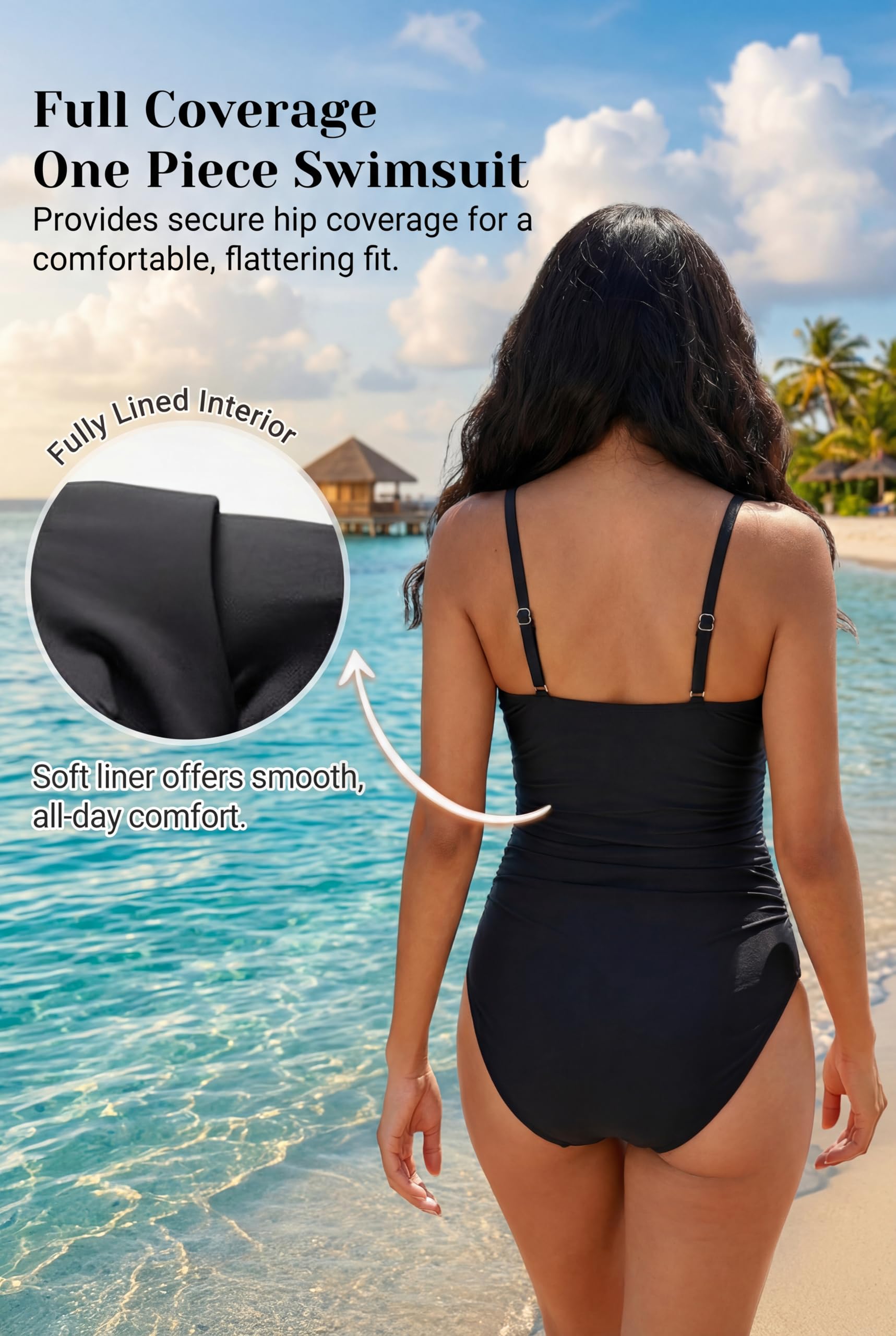 Smismivo Trägerloser Einteiliger Damen Badeanzugmit Bandeau Retro Bauchweg Schwimmanzug für Damen Vintage Ruched Einteilige Bademode Swimsuit