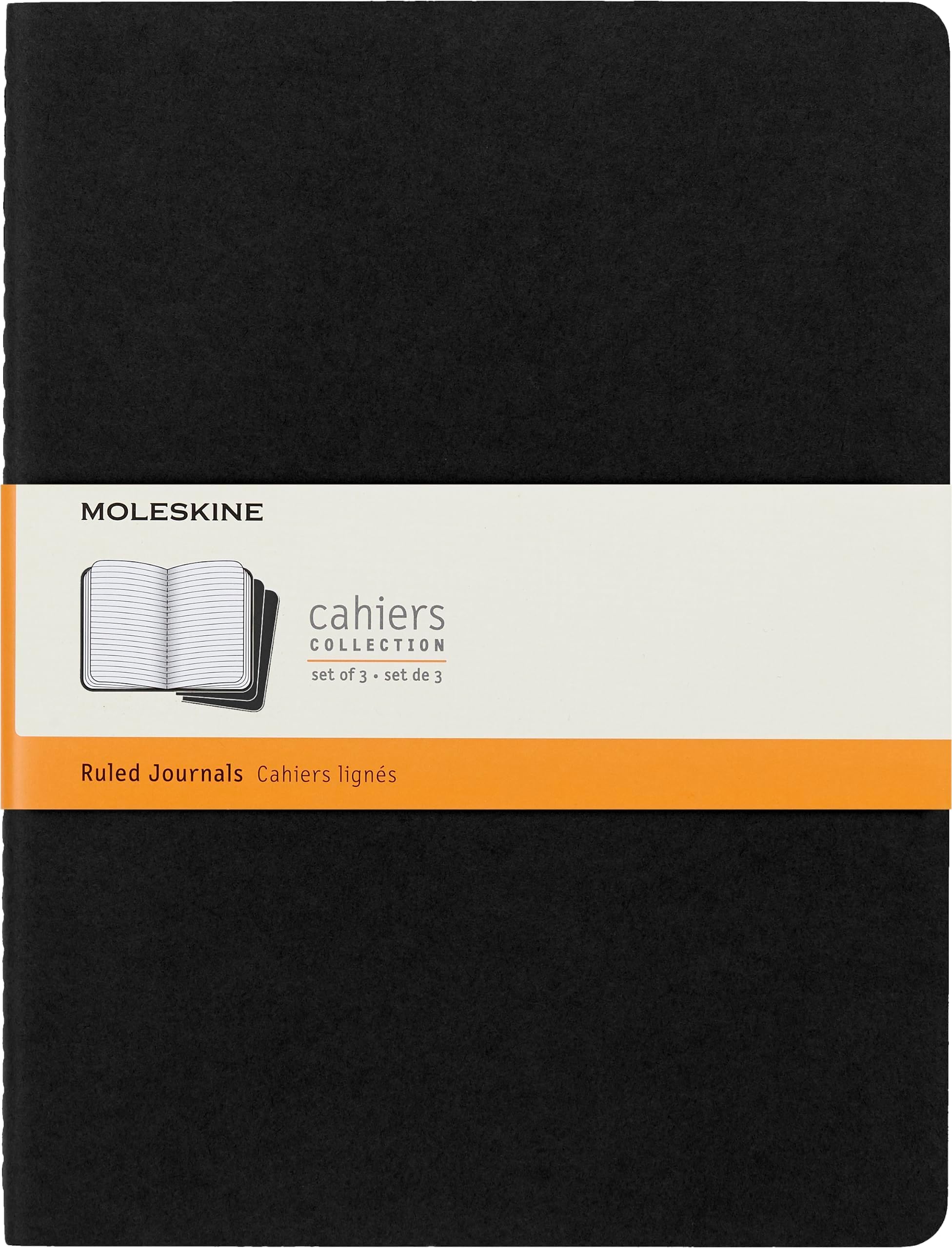 Cahier Journals, Soft Cover, XL (7.5" x 9.5") Ruled/Lined, Black, 120 Pages (Set of 3)