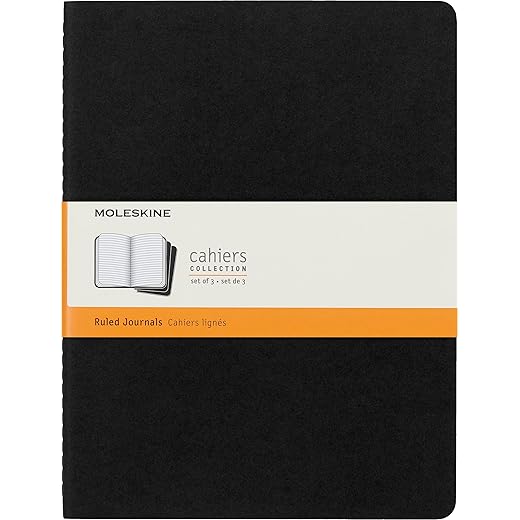 Moleskine Cuaderno De Diario - Set De 3 Cuadernos A Rayas, Cubierta De Cartón - Tamaño Extra Grande 19 X 25 Cm - Color Negro - 120 Páginas