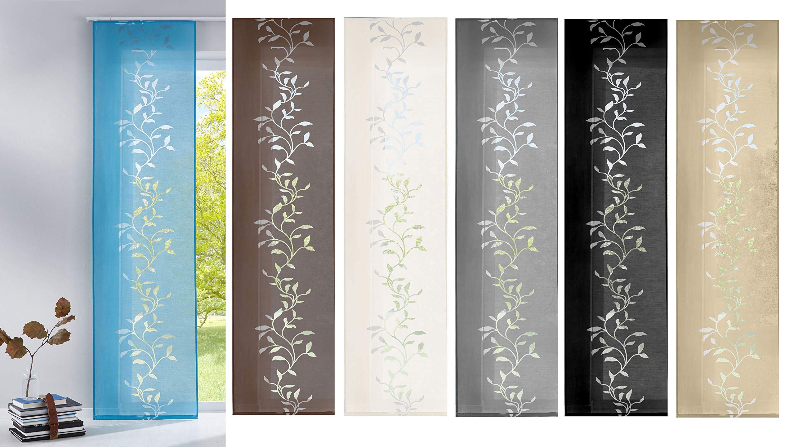 Gardinenbox Modern panel curtain, room divider, sliding curtain, Tendril made burnout fabric with panel carrier - Image 2