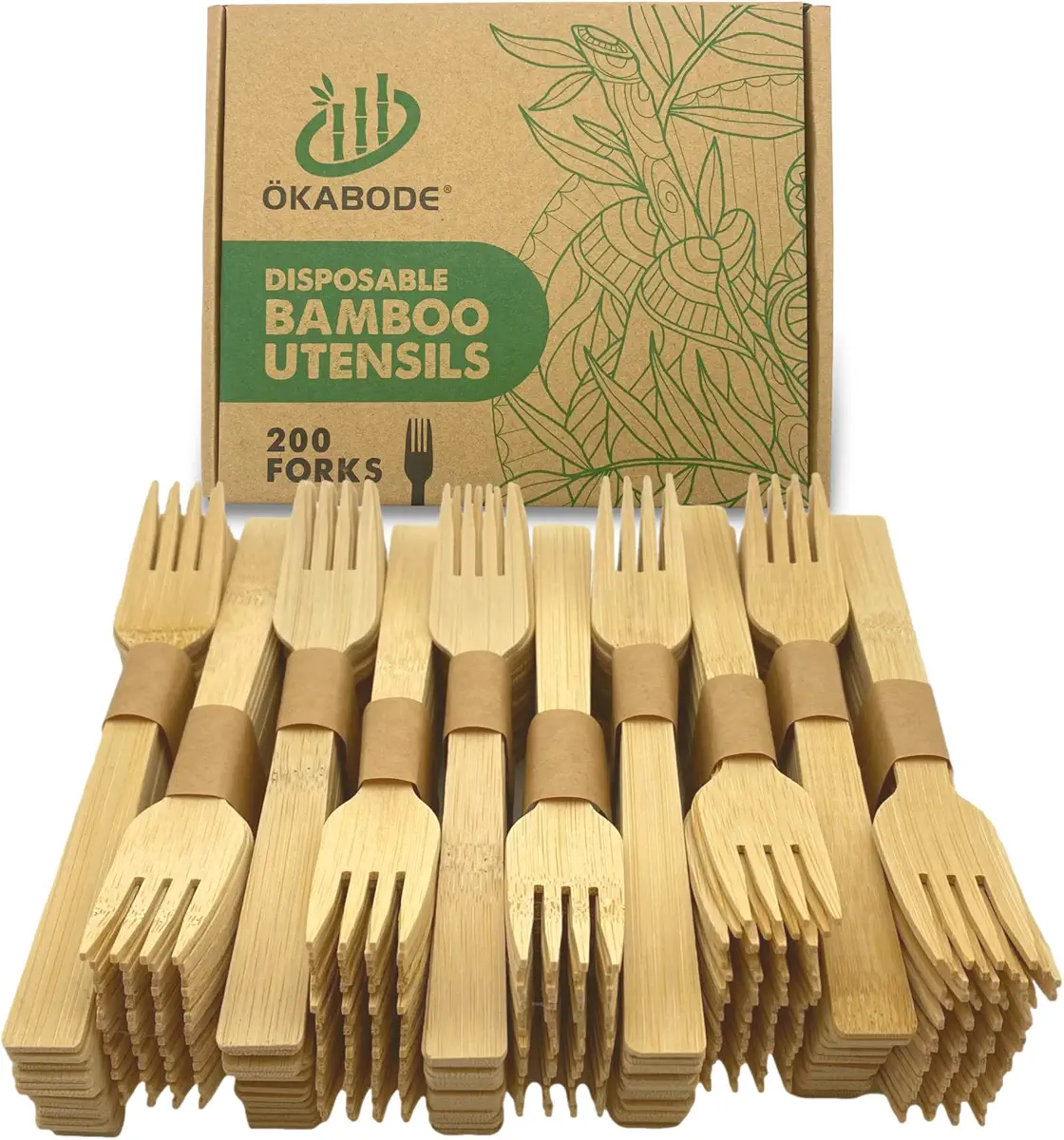 ÖKABODE Disposable Bamboo Utensils Set, 200 Bamboo forks | 100% Bamboo Cutlery Set NOT Wooden Utensil Set | Eco-Friendly Compostable utensils | 100% Biodegradable utensils