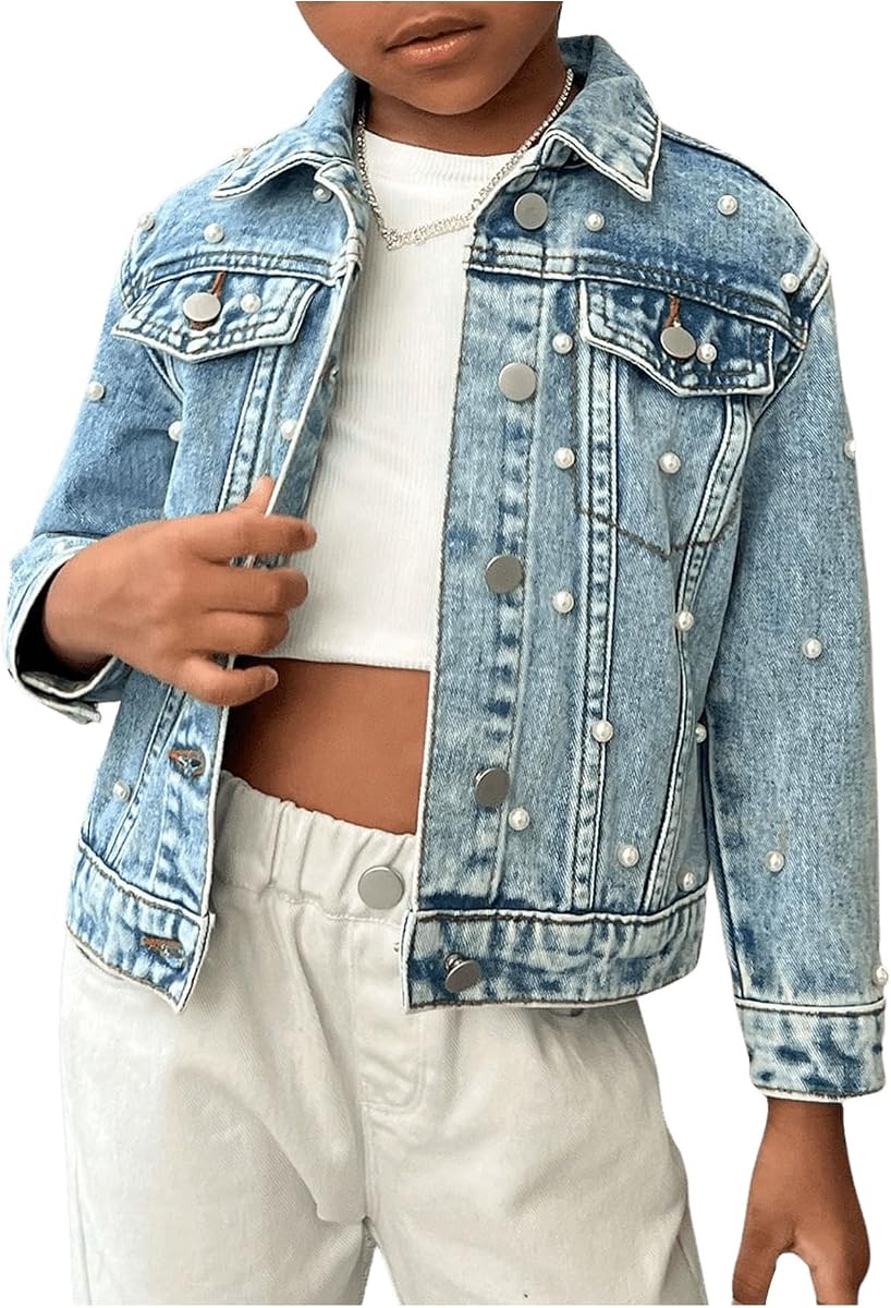 WDIRARA Toddler Girl's Collared Long Sleeve Button Front Ripped Denim Shirt Jacket