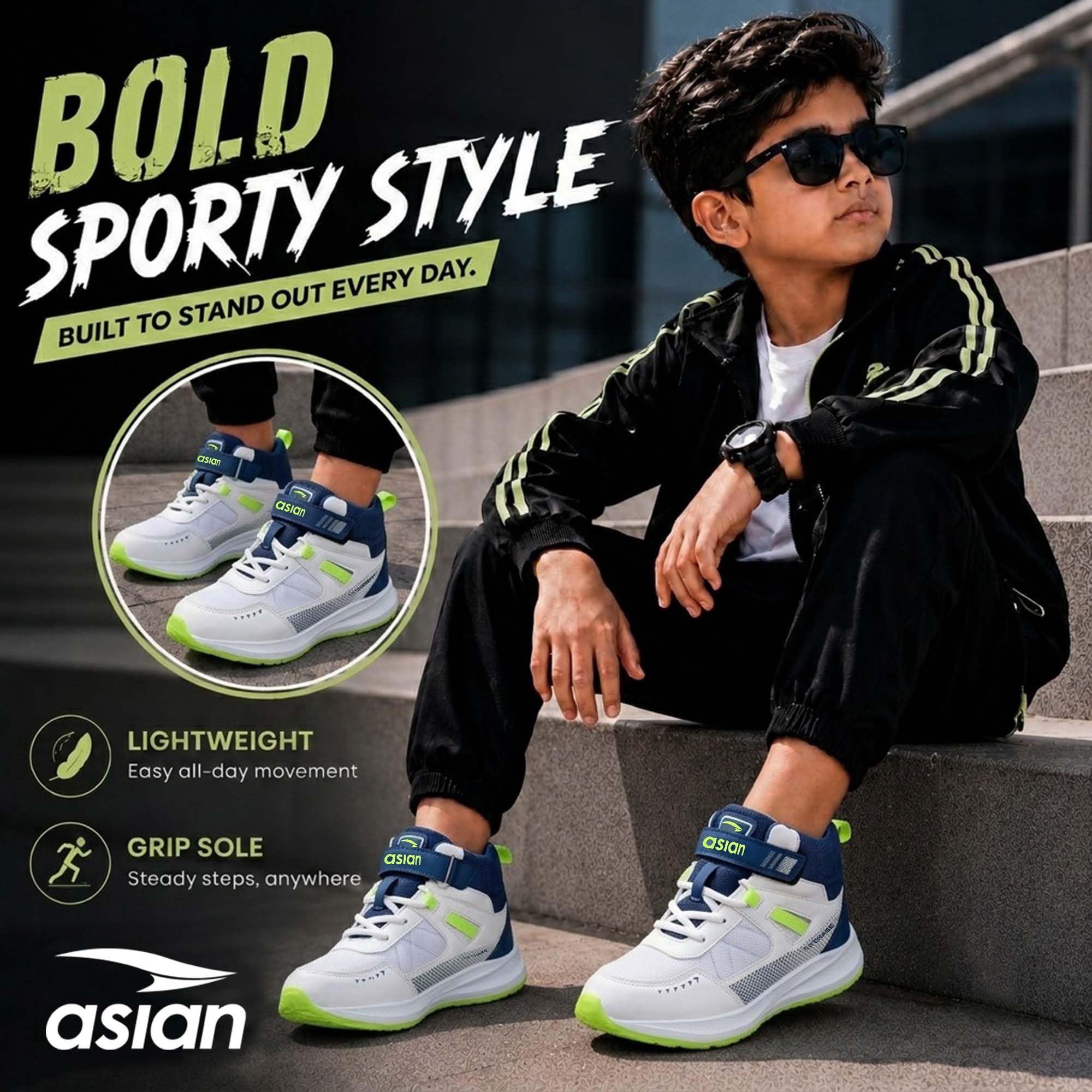 ASIAN Boy's ADVENTURE-05-KIDS Sport Running & Walking Shoes with Ultra Bounce Technology Lightweight Synthetic Upper EVA Outsole Casual Lace-Up Shoes for Kid's & Boy's, Multicolour 1