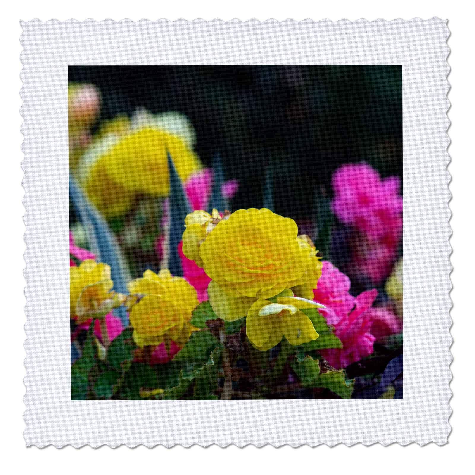 10x10 inch Quilt Square - Yellow, Pink Roses on a Decorative Flowerbed. Summer Beauty Alexis Photography - Flowers Rose