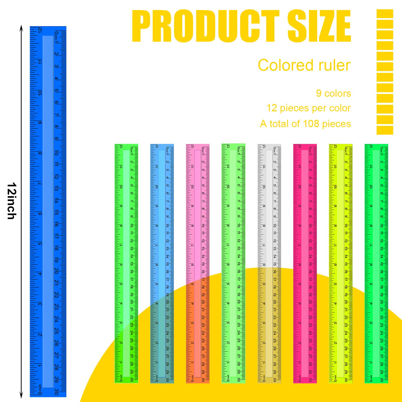 108 confezioni da 12 pollici righello in plastica, colore trasparente, righello metrico trasparente, con pollici e centimetri, per bambini, scuola, casa, classe, ufficio, ritorno a scuola