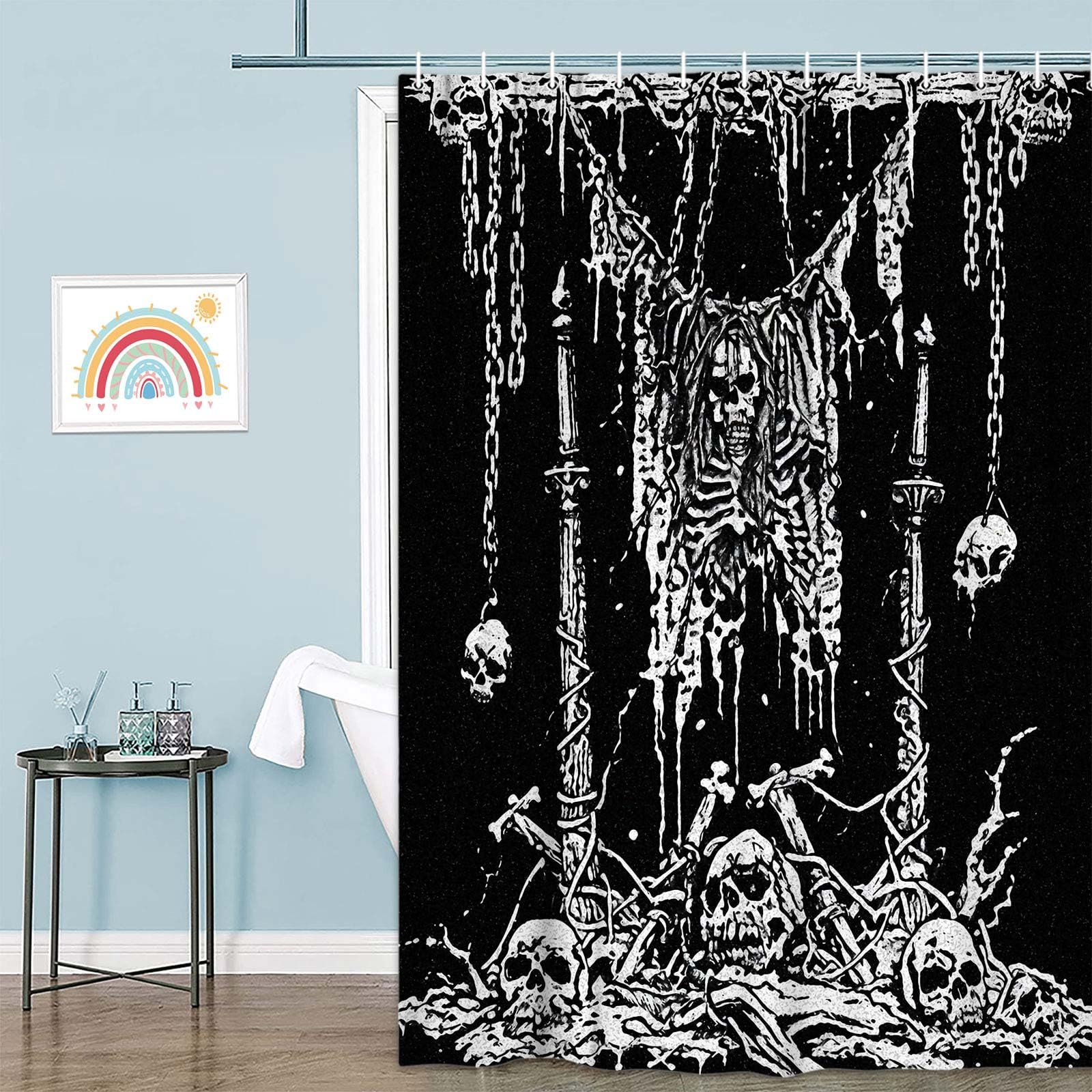 YSSFAV Duschvorhang Mit Totenkopf-Motiv – Gothic & Grusel-Design, 180x180 Cm, Inkl. Haken