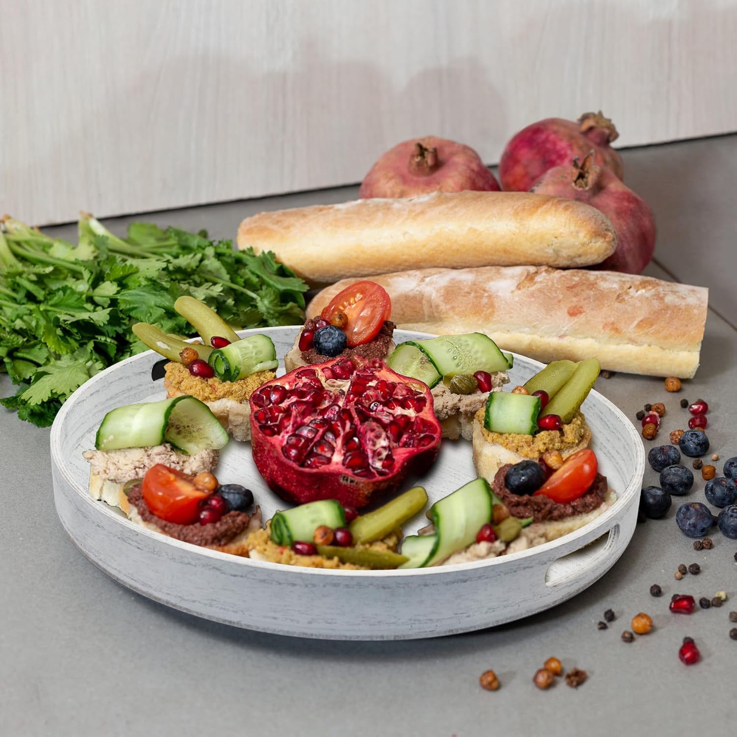 Large Round Wooden Coffee Table Trays 20" - Multi-Functional Home Decor Ottoman Serving Platter White - Image 6