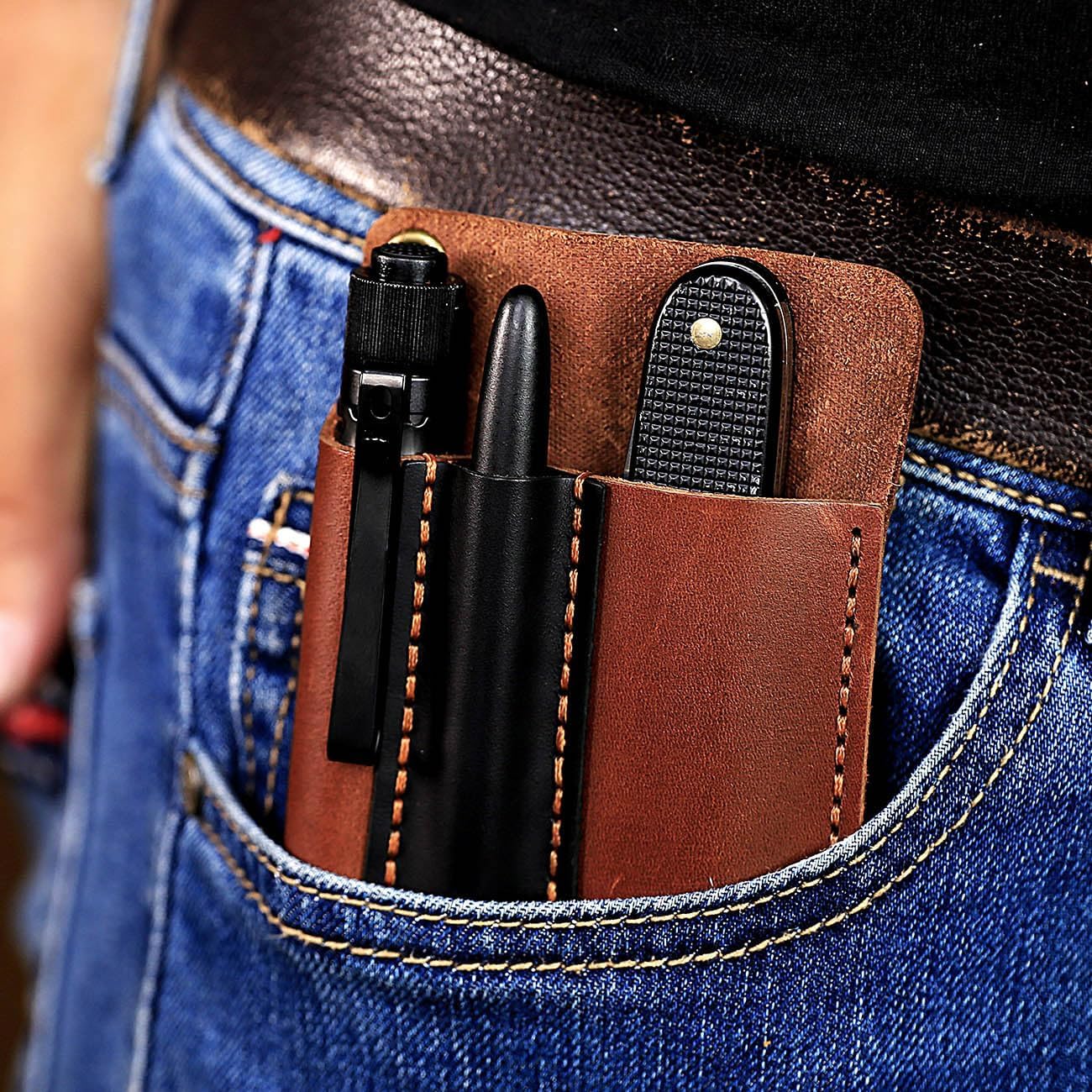Leather Pocket Organizer Handmade Multitool Sheath EDC Accessories | Handmade Leather, Pocket Slip, Pocket Knife Pouch, with Pen Loop, Multitool Sheath, Tactical Pouch