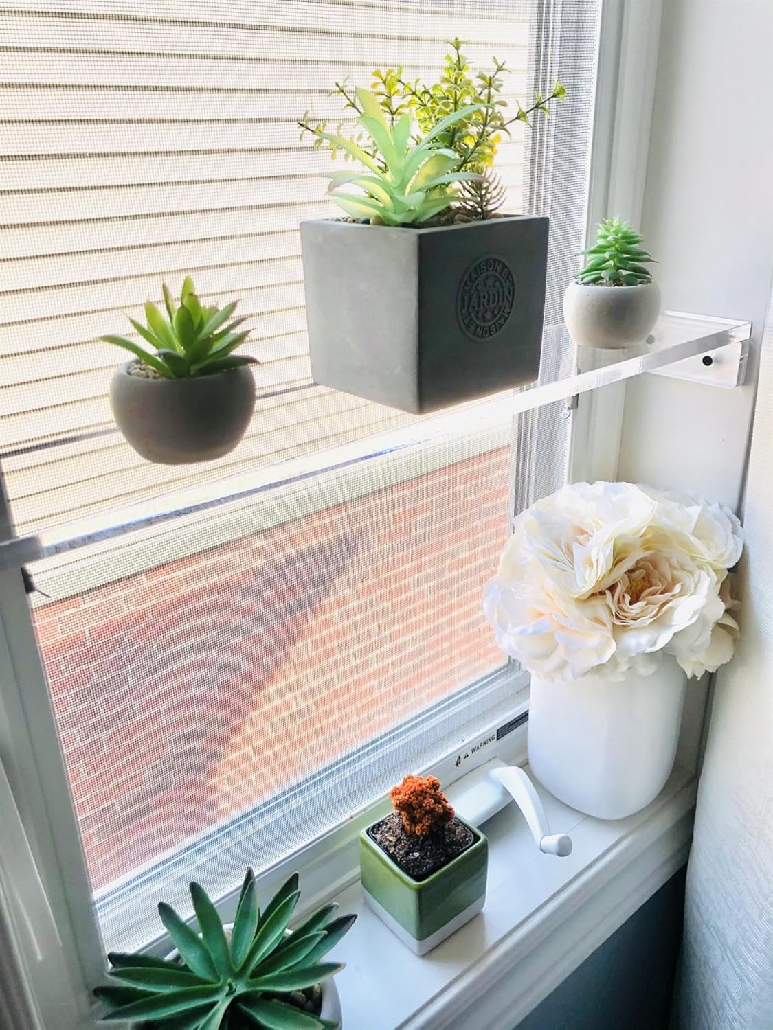 Elegant and Sophisticated Floating Window Shelf (23", Double Shelf) - Crystal Clear Recessed Durable Strong Acrylic Trinket, Plants, Succulents Indoor Collection Display Stand