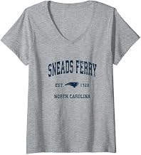 Womens Sneads Ferry North Carolina NC Vintage Athletic Navy Sports V-Neck T-Shirt