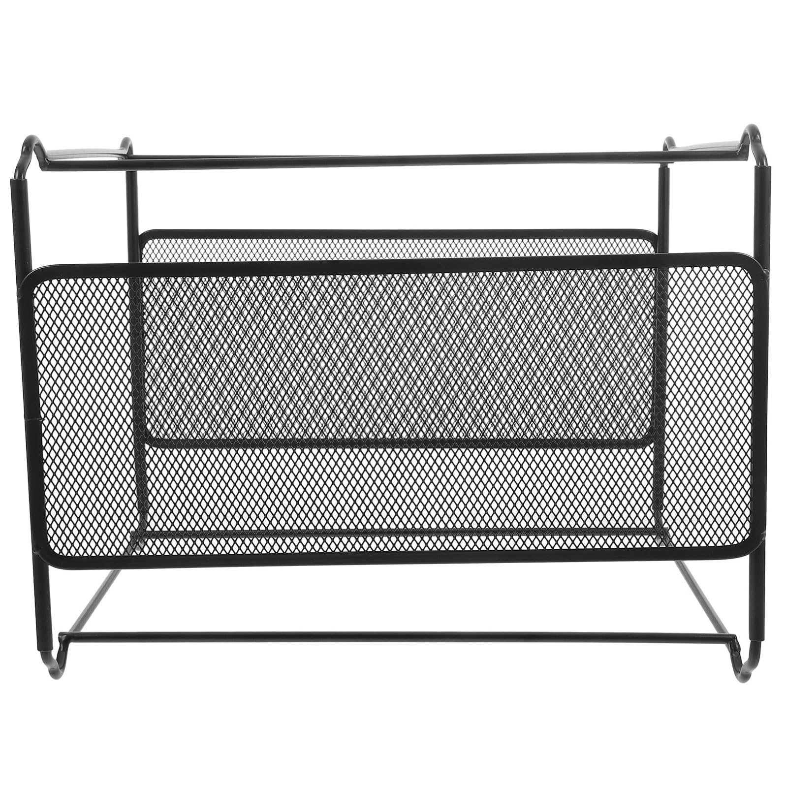 Porta Cartelle Sospese in Ferro Nero A4 32,5x28,5x24,5 Cm Organizer da Scrivania Rete ad Alta Durezza per Ufficio e Biblioteca