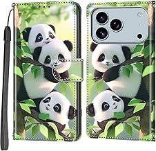 For iPhone 17 Pro Max Leather Wallet Case,Flip Protective Book Cover with Card Holder,Stand Wrist Strap Magnetic Flip Cover Compatible with for iPhone 17 Pro Max Case -Panda