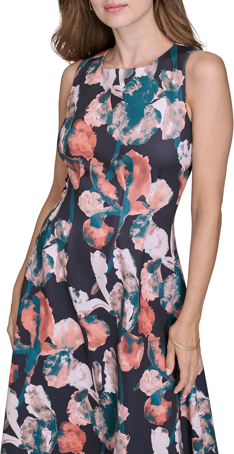 Halston Womens A Line Round Neck Knee Length Dress - Image 2