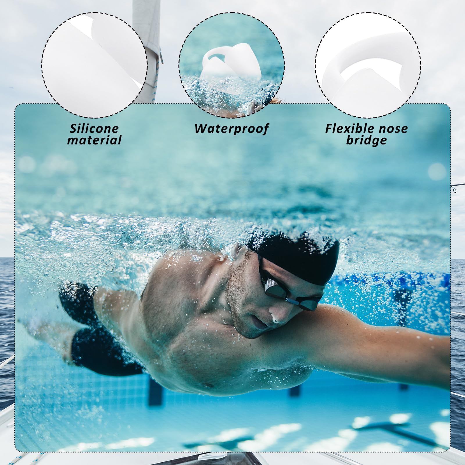 Piscina Tapón Nariz 2 PCS Protector Nasal Nadar Silicona Reutilizable para Principiantes Natación Surf