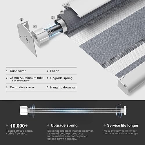 Miniatura 4 de BERISSA Persianas enrollables sin cordones con diseño de cebra de doble capa, con control de luz de privacidad, cortinas enrollables de día y noche,