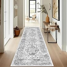 Enyhom Runner Rugs for Hallway, Grey Vintage Soft Touch Carpet Runner Machine Washable Kitchen Area Runner Rug Non Slip Entrance Dirt Trapper Barrier Mat for Bedroom Living Room Entryway, 60 x 180 cm