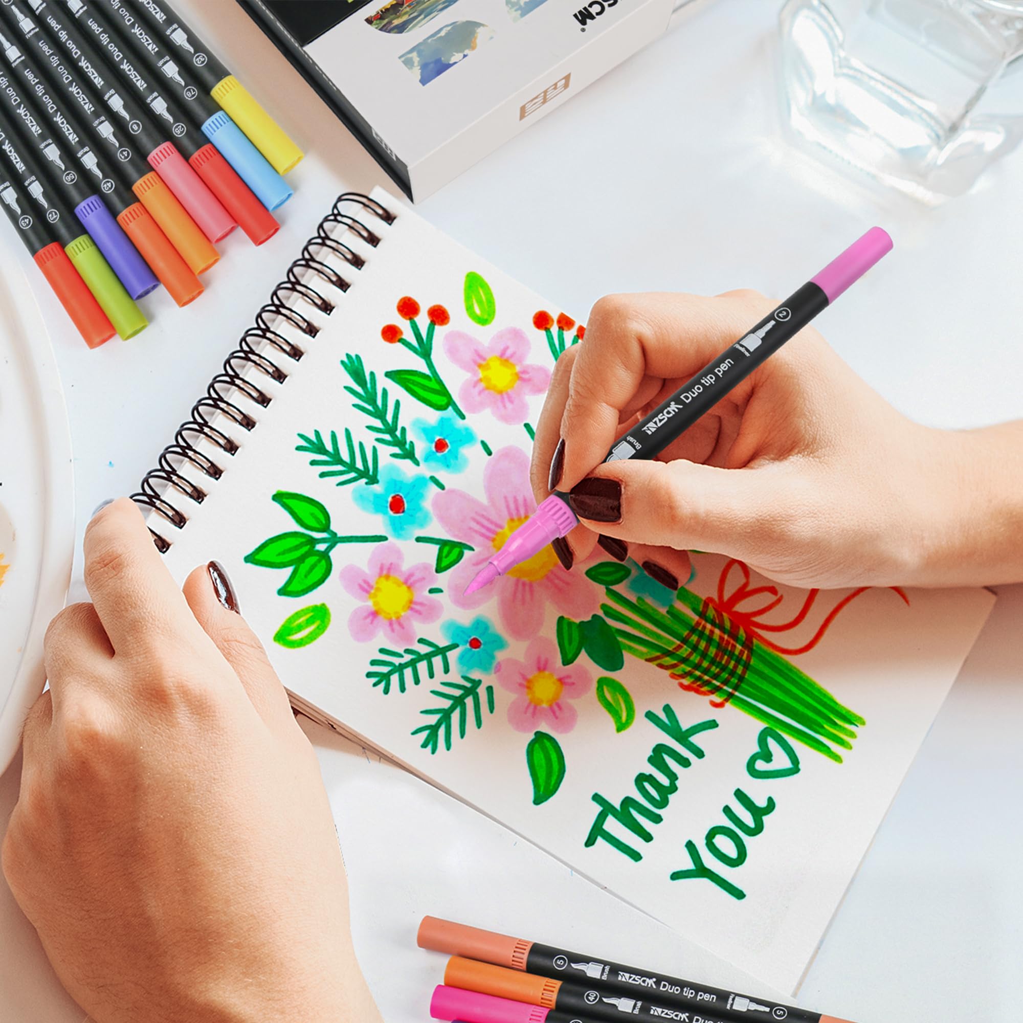 ZSCM - 80 pennarelli colorati per libri da colorare per adulti, senza sanguinamento, penne a doppia punta, pennarelli da colorare a punta fine e a pennello, per calligrafia per adulti, illustrazione