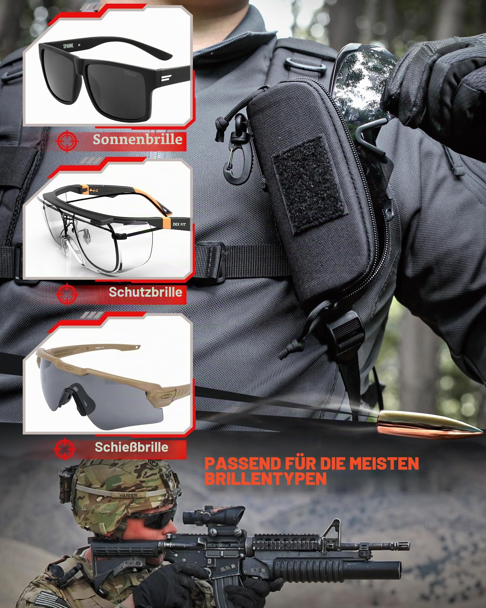 WYNEX Brillenetui Hardcase Groß Sonnenbrillen Etui Glasses Case Molle EDC Pouch Taktische Gürteltasche Brillentasche für Gürtel & Rucksack