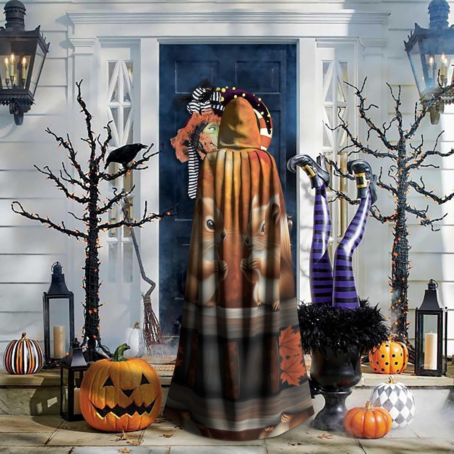A pair of squirrels Unique Darkness Poncho Shawl - Customizable Wearable Blanket for Women, Perfect Halloween Costume Accessory, Knight, Akatsuki, and More