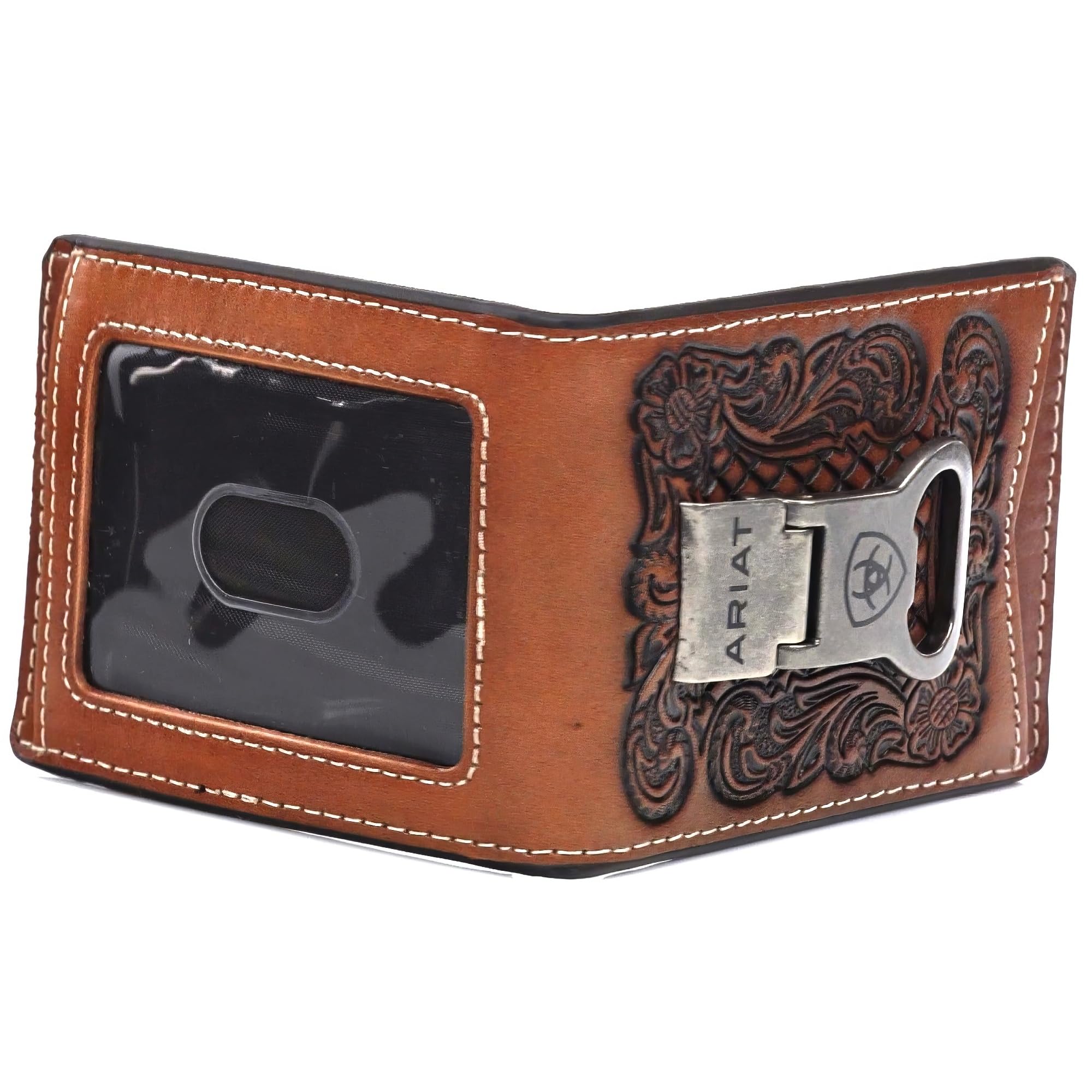 ARIAT Men's Floral Embossed Bifold Money Clip Wallet
