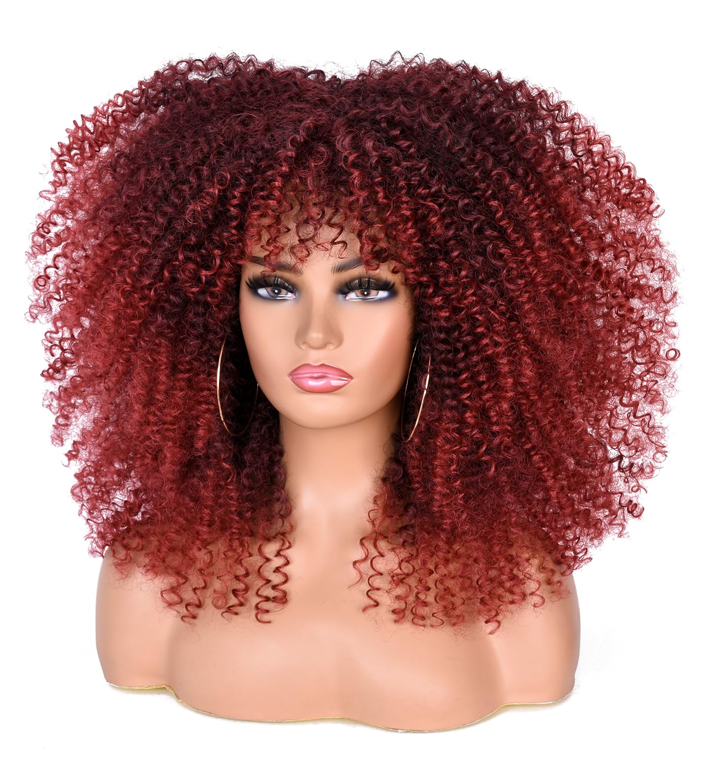 ISAMY Long Curly Wigs for Black Women Afro Bomb Curly Wig with Bangs Synthetic Fiber Glueless Long Afro Kinky Curly Hair (T1B/39A) - Image 3