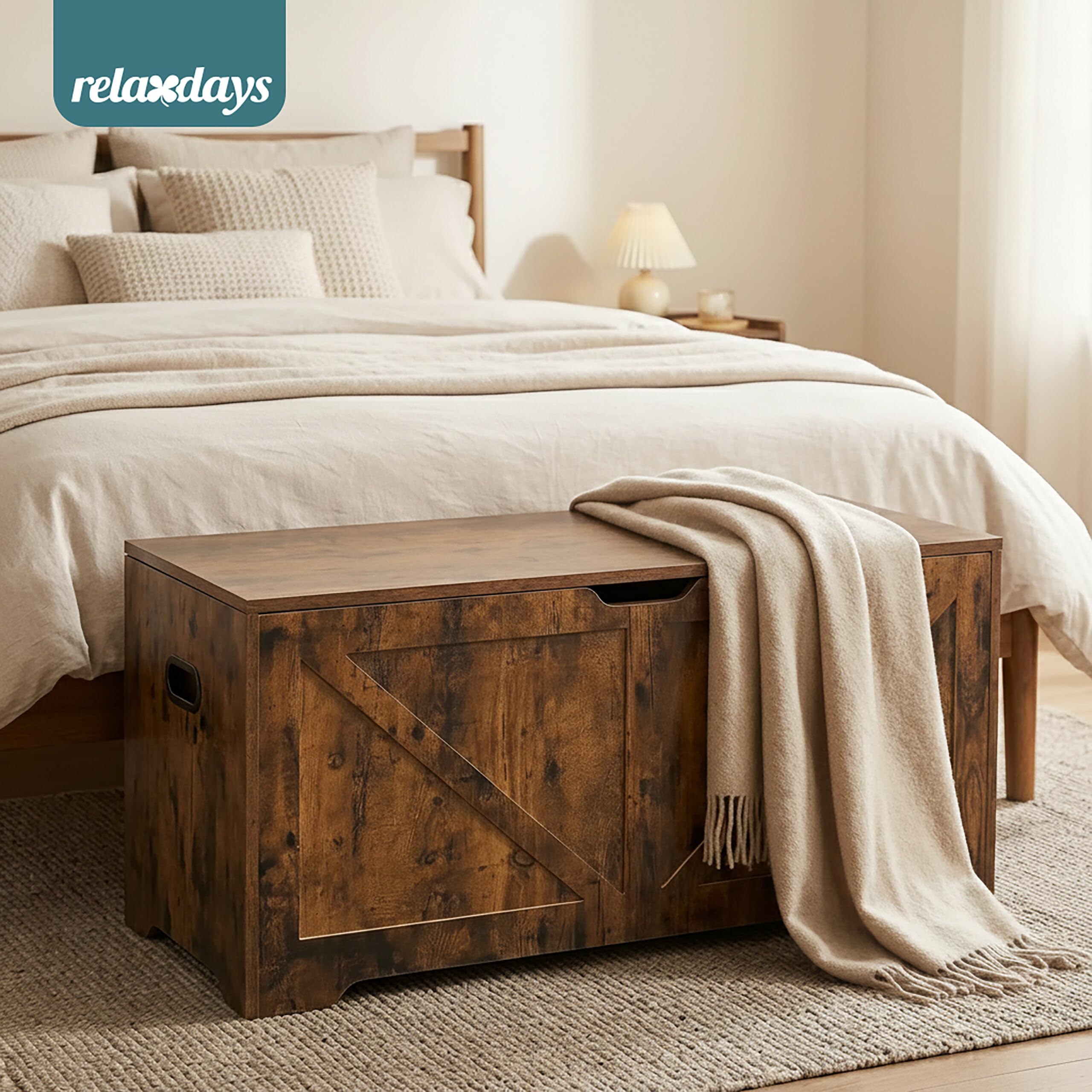 Relaxdays Sitzbank mit Stauraum, Deckel, HxBxT: 46 x 100 x 40 cm, hellgrau