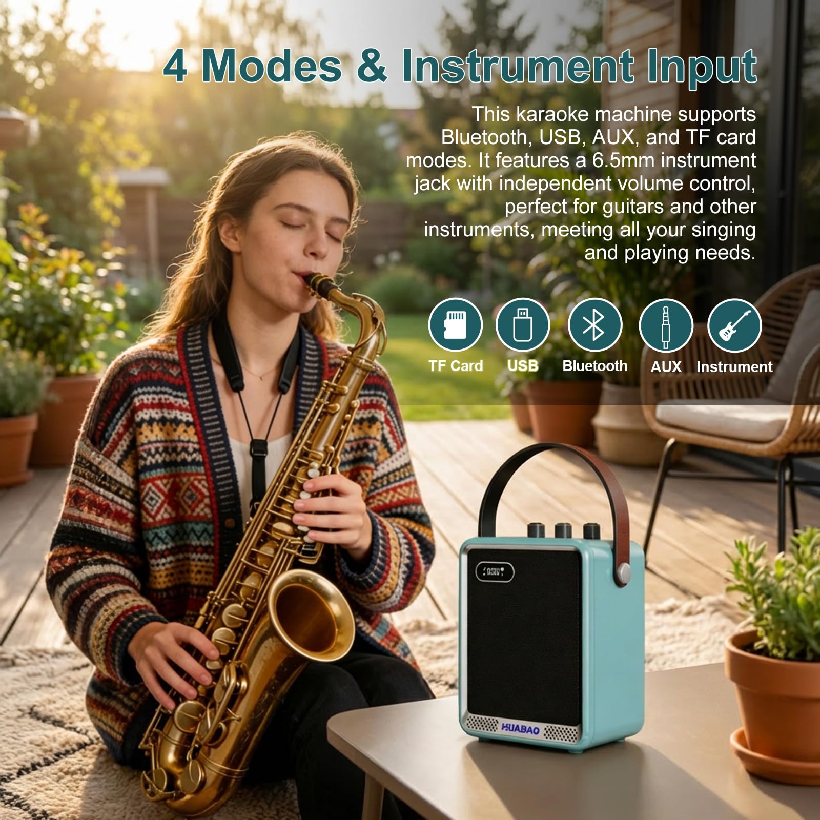 Karaoke-Anlage mit 2 drahtlosen Mikrofonen, tragbarer Bluetooth-Lautsprecher mit Mikrofon, kompakter Party-Lautsprecher mit LED-Beleuchtung, 30 W Leistung, 5400 mAh, für zu Hause und im Freien