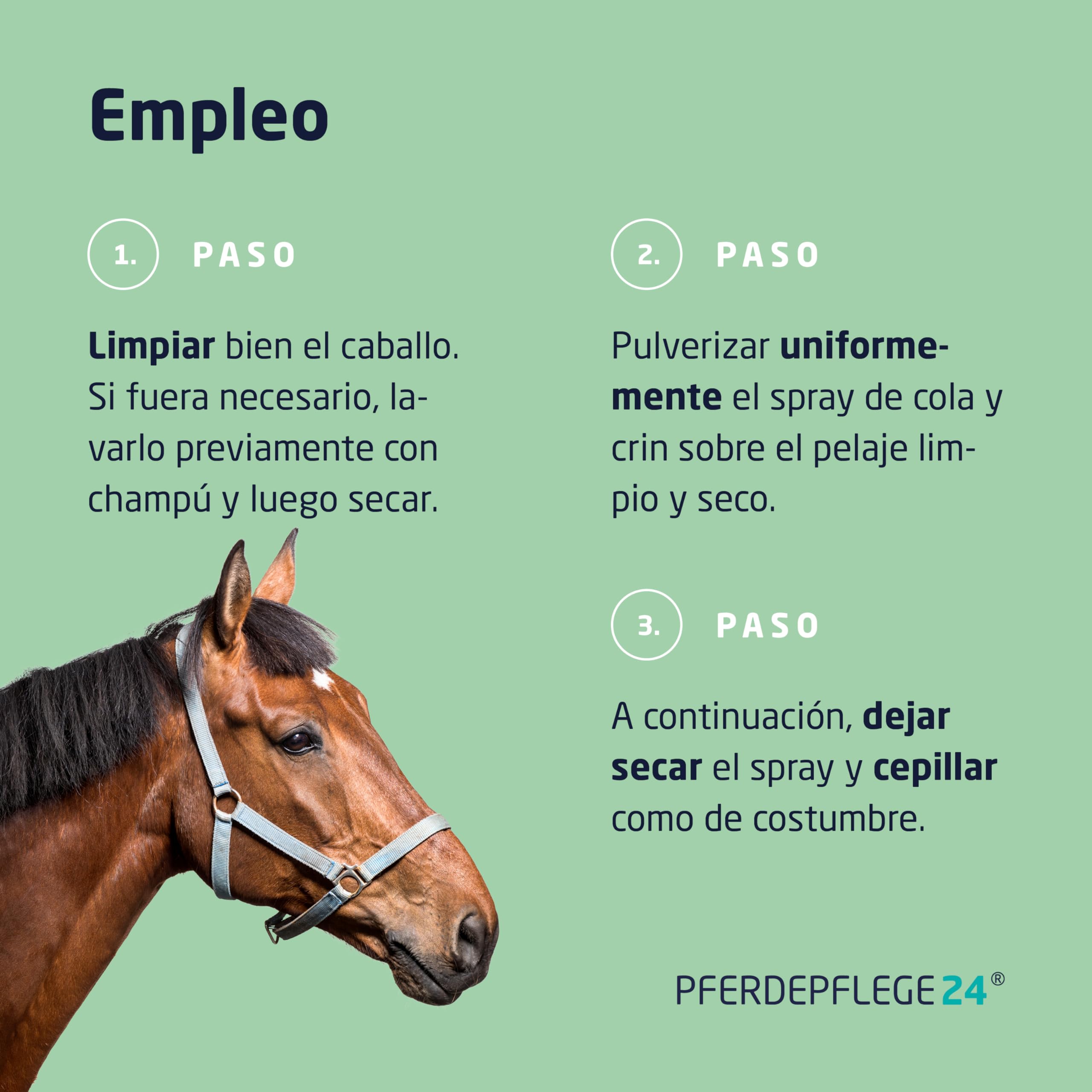 PFERDEPFLEGE24 Spray Abrillantador y Desenredante para Cola y Crin de Caballos - 500ml y 1L - Brillo Intenso, Facilidad para Peinar y para un Pelaje Saludable - Desenredante para caballos