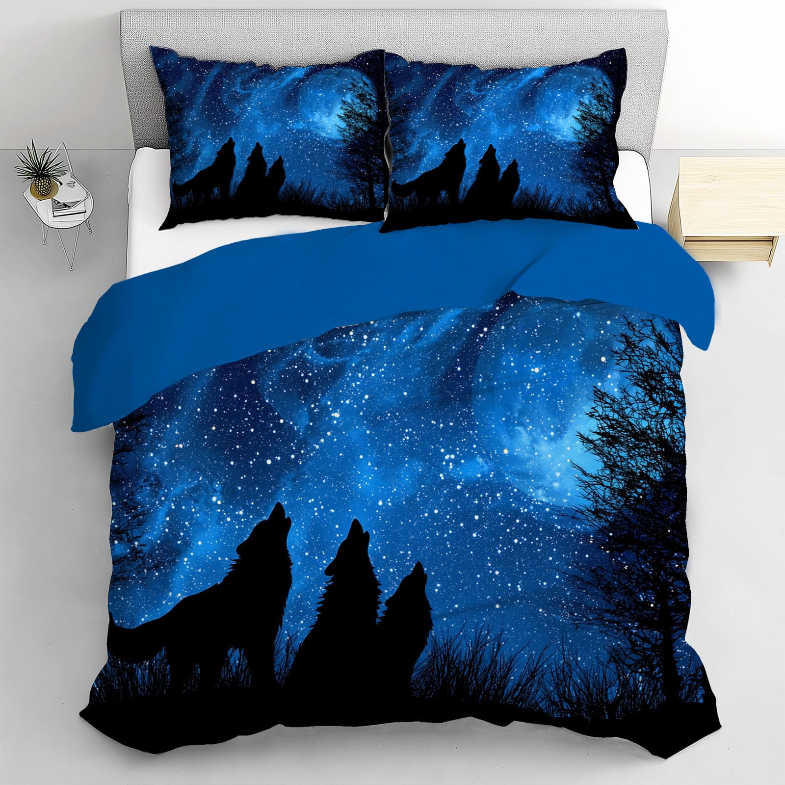 Housse de couette ciel étoilé bleu 220x240cm pour chambre adulte cosy