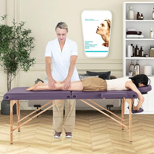 Miniatura 2 de Giantex Mesa de masaje, cama de masaje portátil con funda de transporte, 2 secciones de salón de spa, cama de tatuaje de cuidado facial, altura