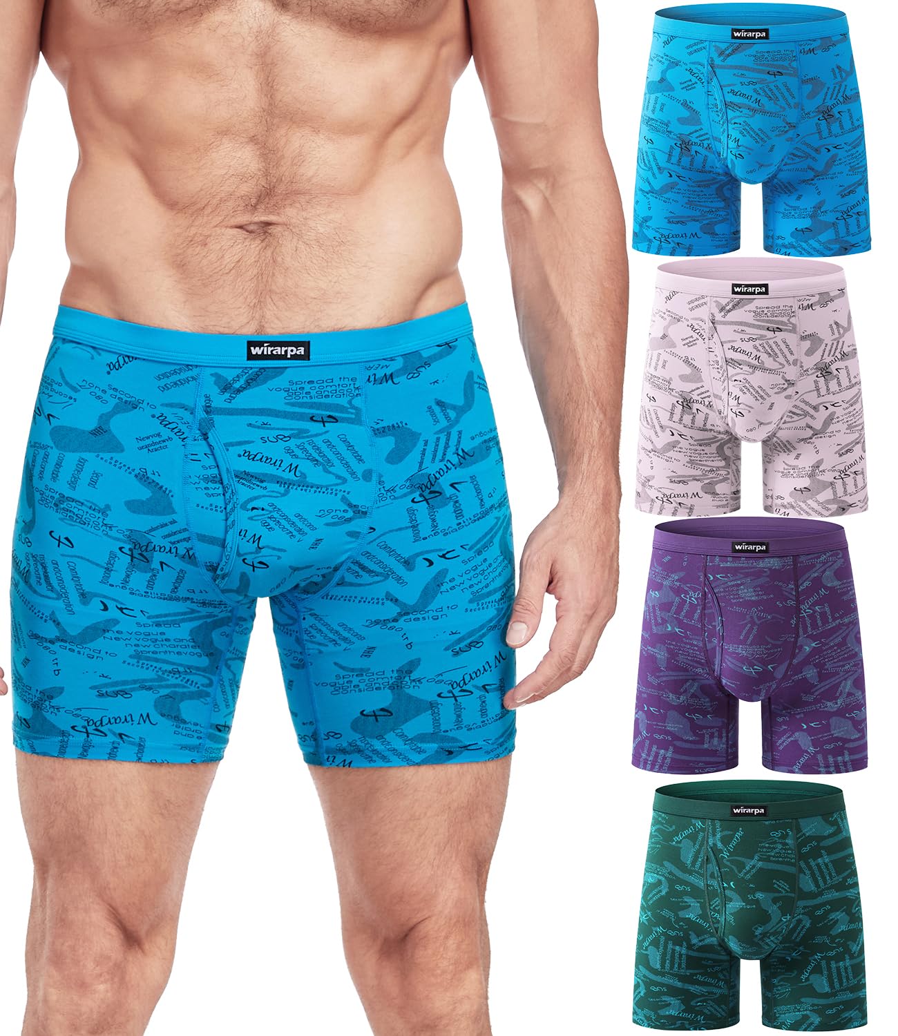 wirarpa Boxershorts Herren Männer Unterhosen Weiche Unterwäsche Men Modal mit Eingriff ohne Etikett 4er Pack