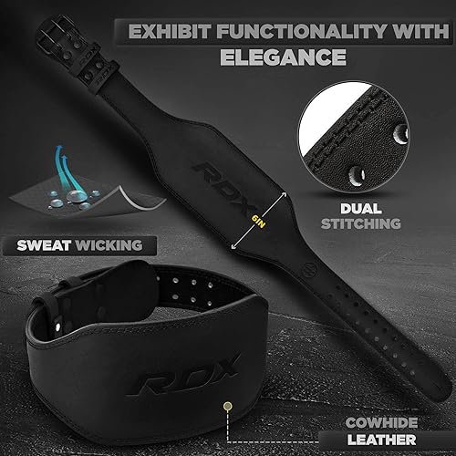 Miniatura 5 de RDX Cinturón de levantamiento de pesas para gimnasio de fitness, cinturón de cuero ajustable con soporte lumbar acolchado de 4 pulgadas, ideal para