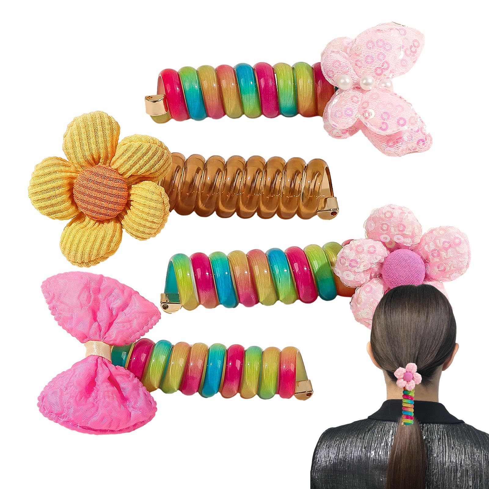 Coleteros con cable telefónico, espirales para el cabello de mujer | paquete de 4 espirales de alambre para el cabello, coleteros trenzados con , coleteros trenzados para cabello y fi