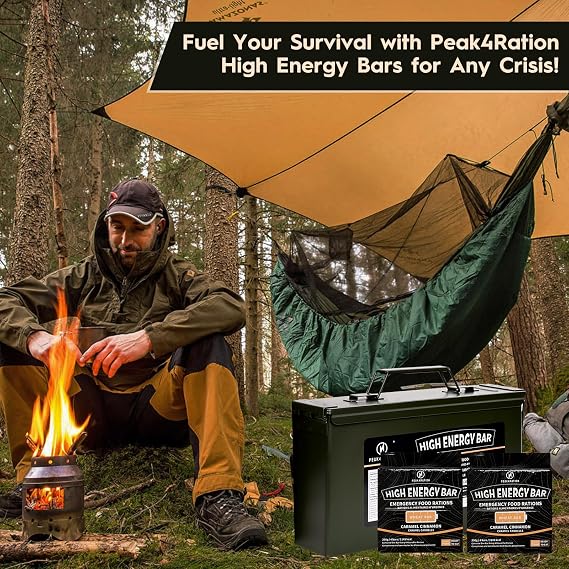 PEAK4RATION High Energy Bar | Long Shelf-Life Compressed Biscuits – Caramel Cinnamon | 3kg (12x250g Metal Tin) | 13728 kcal Outdoor & Emergency Ration Bar | Hardtack Compact Survival Preparedness Food