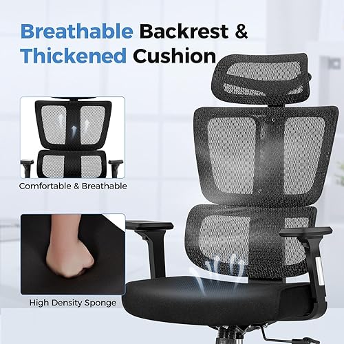 Miniatura 7 de GREEN PARTY Silla de oficina de malla ergonómica con reposacabezas, silla de escritorio de computadora de respaldo alto con soporte lumbar,