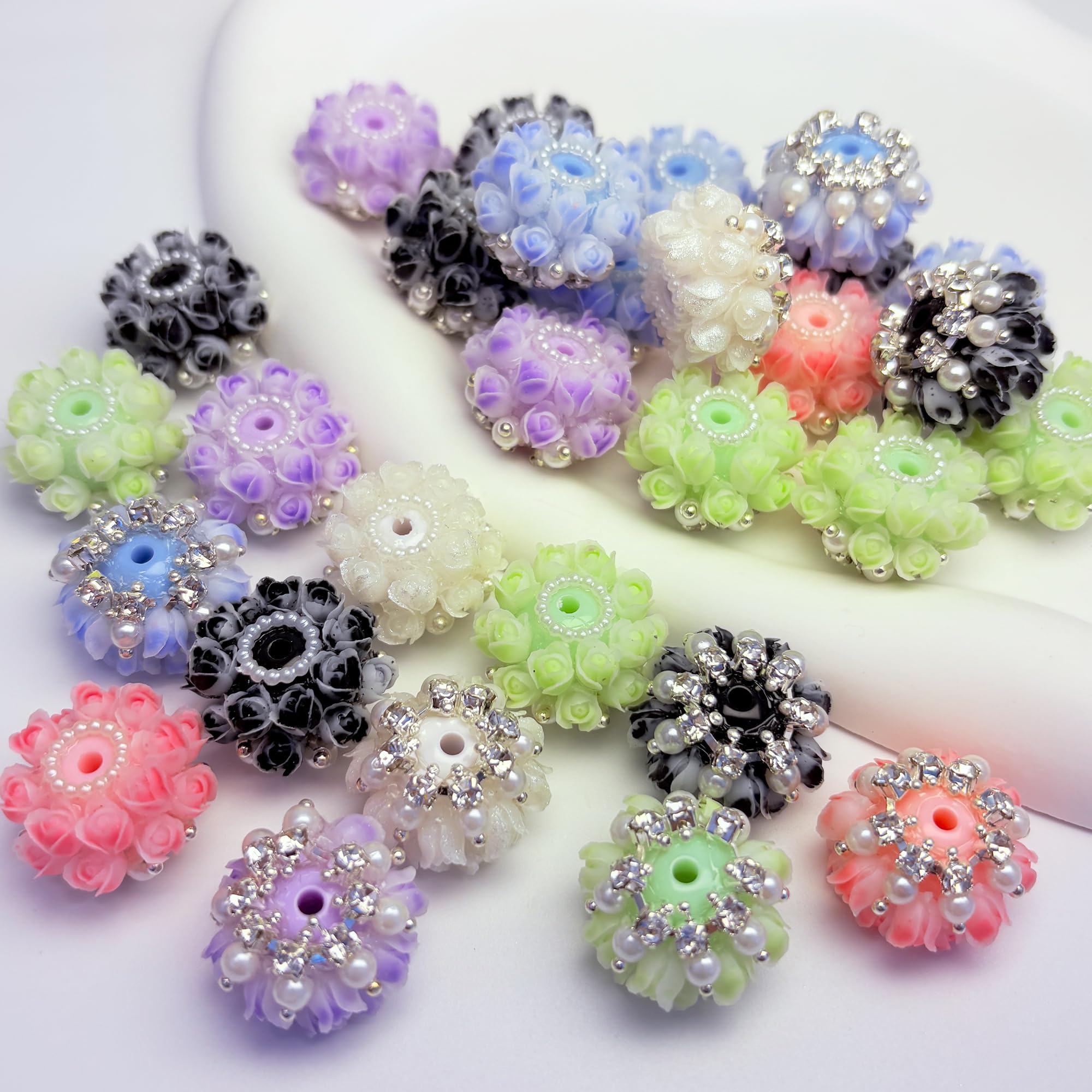 Photo 1 of 10pcs Rhinestone Focal Beads for Pens, Sparkling 3D Rose Flower Designs, Fancy Beads for DIY Jewelry Making Keychains Crafts Holiday Decorations (Flower 1-Focal Beads)