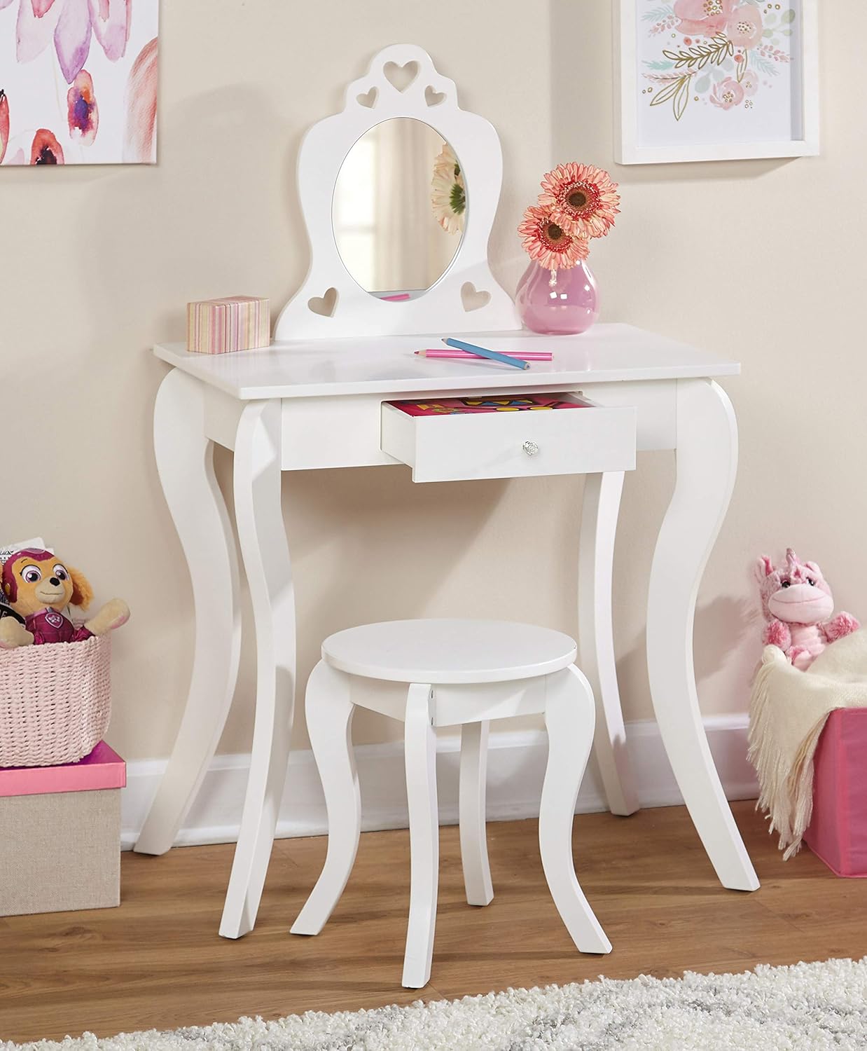 Target Marketing Systems Alyssa Classic Kids Bedroom Set with Mirror and Vanity Stool, White
