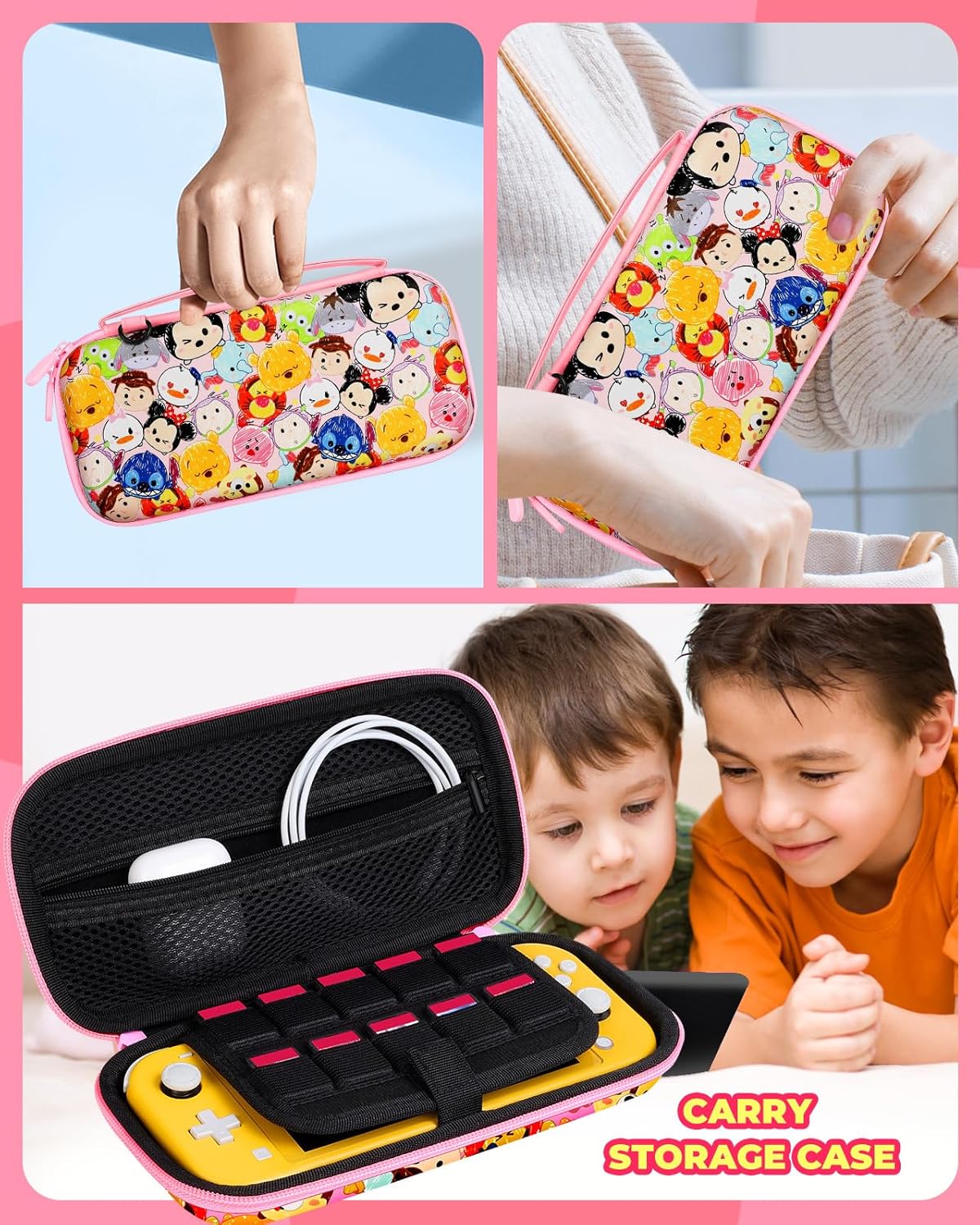Xinocy for Nintendo Switch for Switch Lite Carrying Case - Cute Kawaii Design for Switch Lite Travel Cases Portable Storage Carry Protective Hard Shell for Women Girls Boys Teens, Cartoon - Image 6
