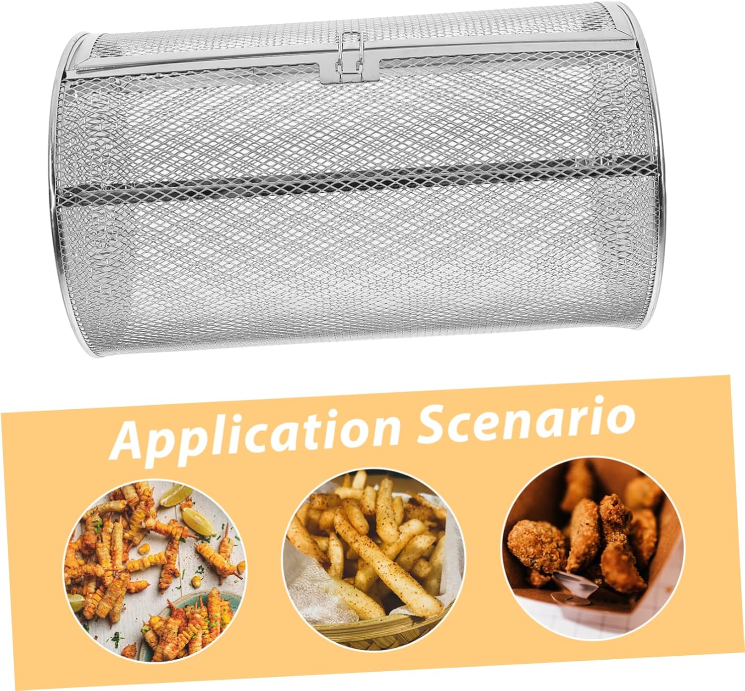 Rotisserie Basket Stainless Steel Electric Oven Grill Cage Rotating Baking Tool for Nuts Vegetables Bbq Roasting with Door for Even Heating and Reusable Kitchen Supplies