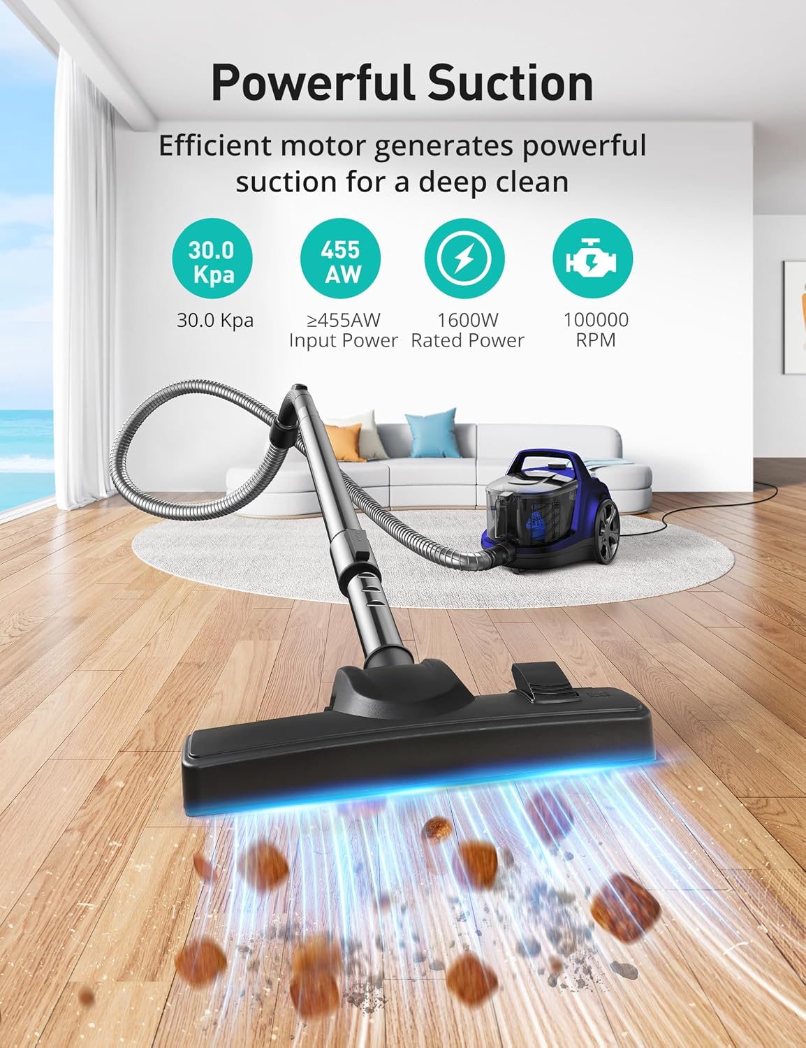 Aspiron Canister Vacuum, Upgraded 1600W Bagless Canister Vacuum Cleaner photo 2