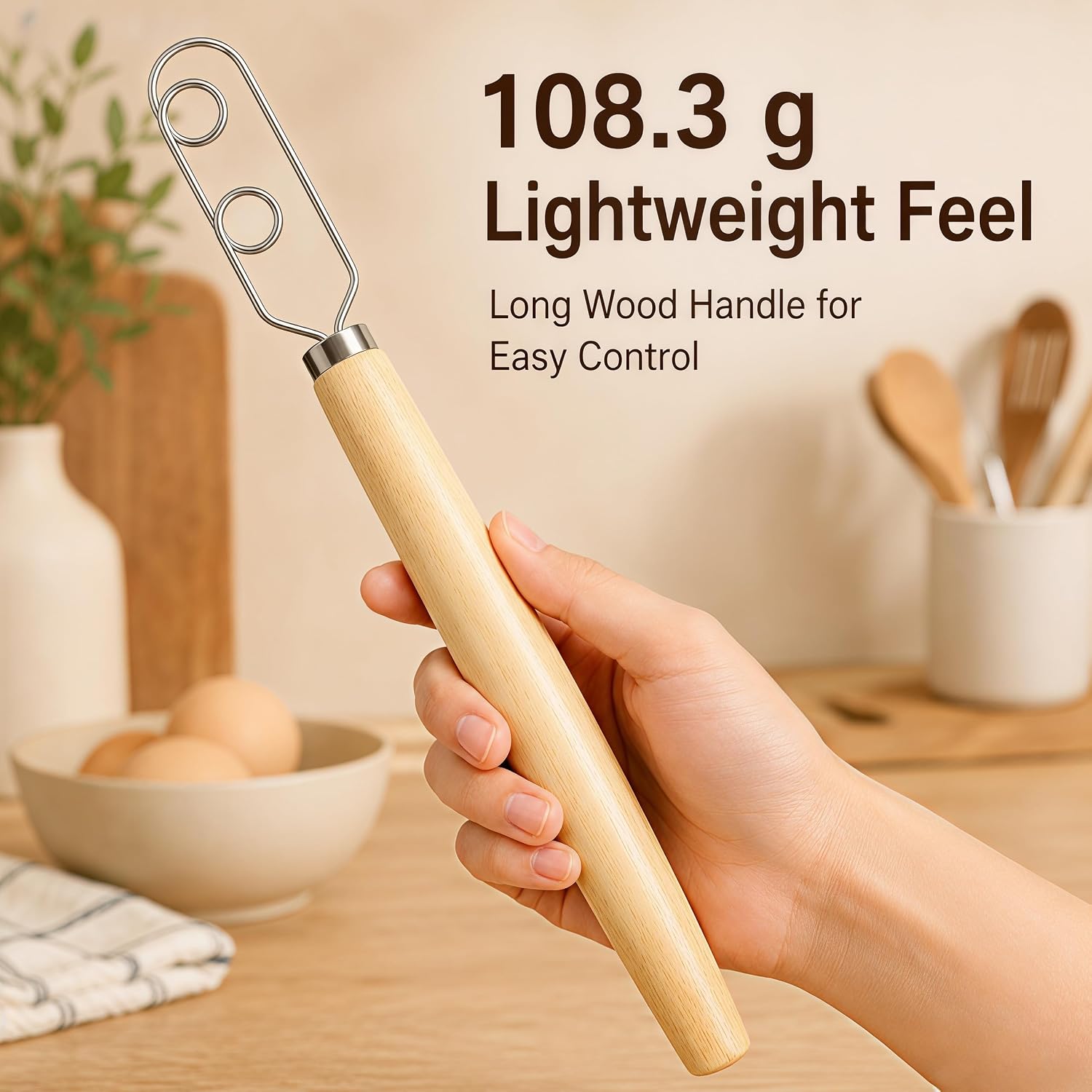 Digead Danish Dough Whisk, Stainless Steel Dutch Whisk with Wooden Handle, Ergonomic Manual Mixing Tool for Home Baking: Heavy Dough, Sourdough Bread, Pizza Dough, Cake Batter (13 inch)
