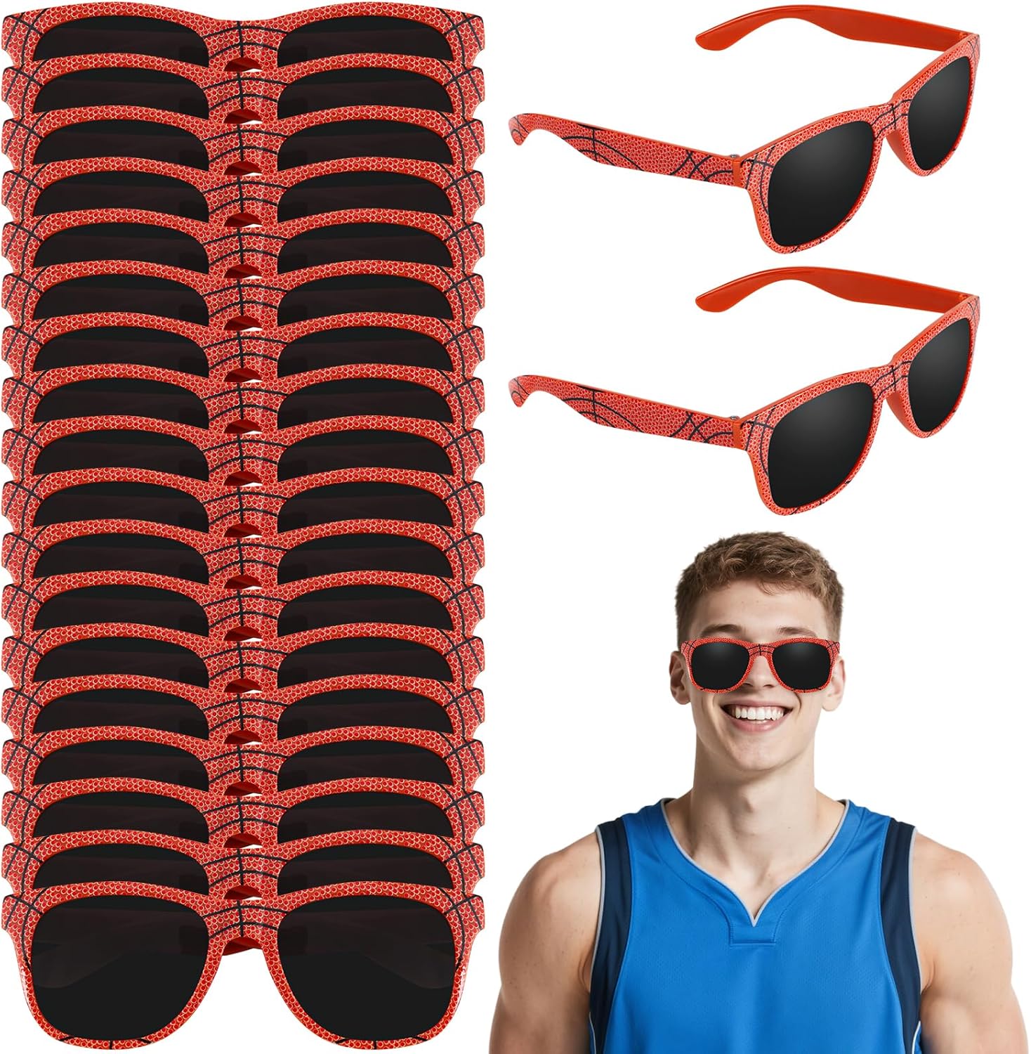 10/20 PCS Basketball Sunglasses Orange Black Frame Plastic Sunglasses Basketball Team Gifts for Sport Birthday Party